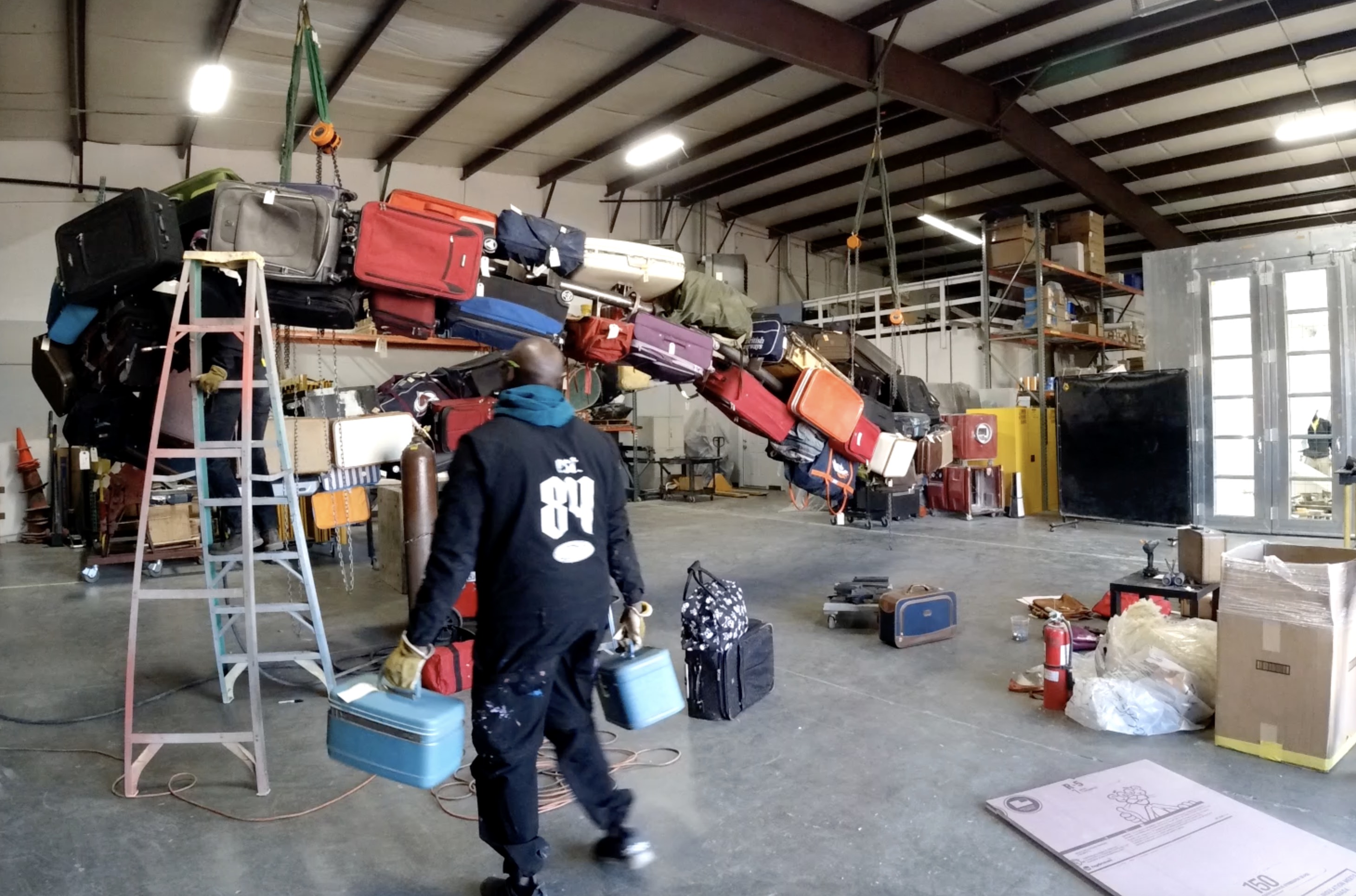 The new sculpture by Detour for Denver International Airport is underway with engineering and fabrication to ensure the safety of a work that will include 200 pieces of luggage suspended in an infinity shape. (Courtesy photo, Julian Donaldson)
