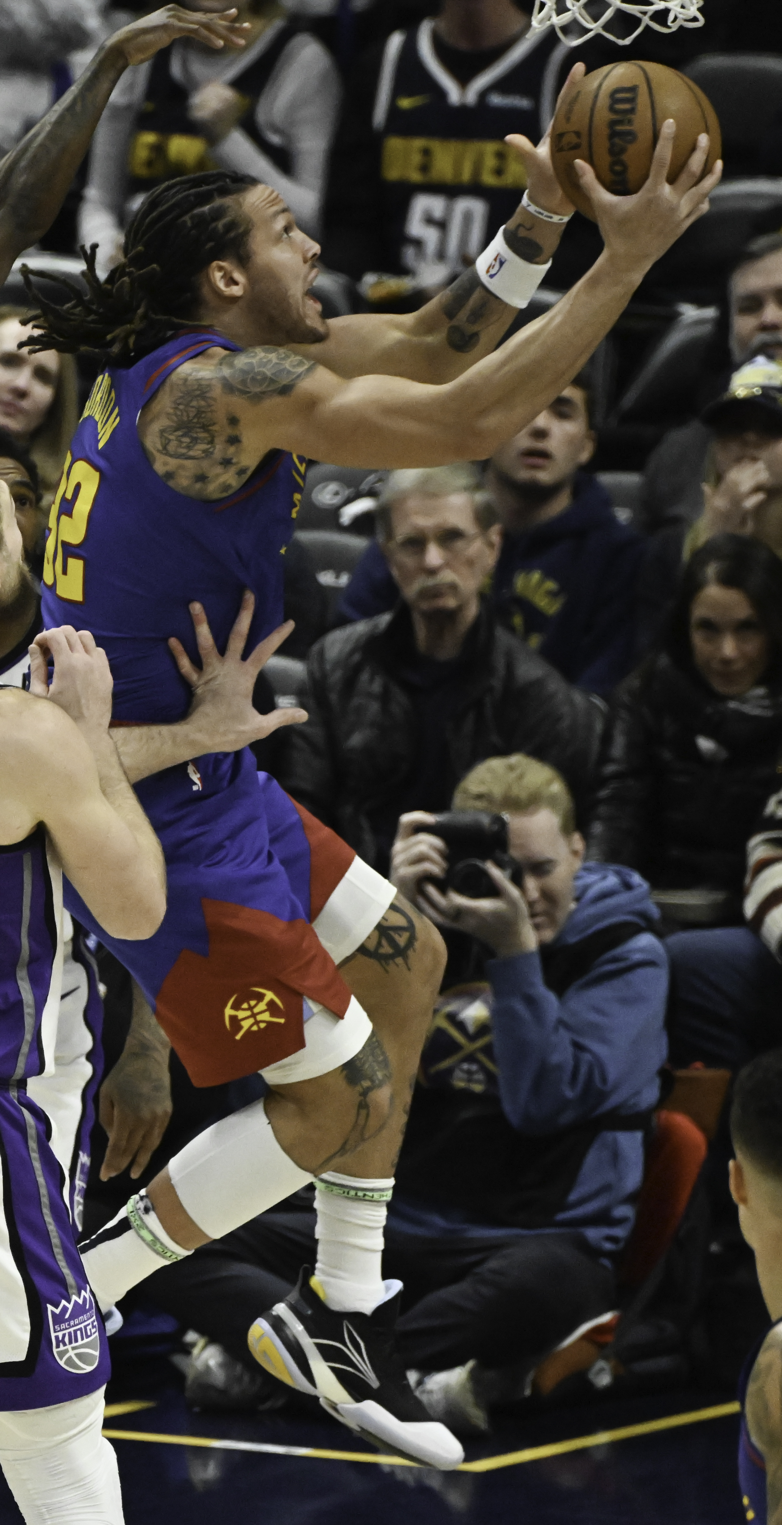 Denver Nuggets forward Aaron Gordon (32) goes up for a shot during the first quarter of a game at Ball Arena on Thursday, Jan. 23, 2025. (Jerilee Bennett, The Gazette)