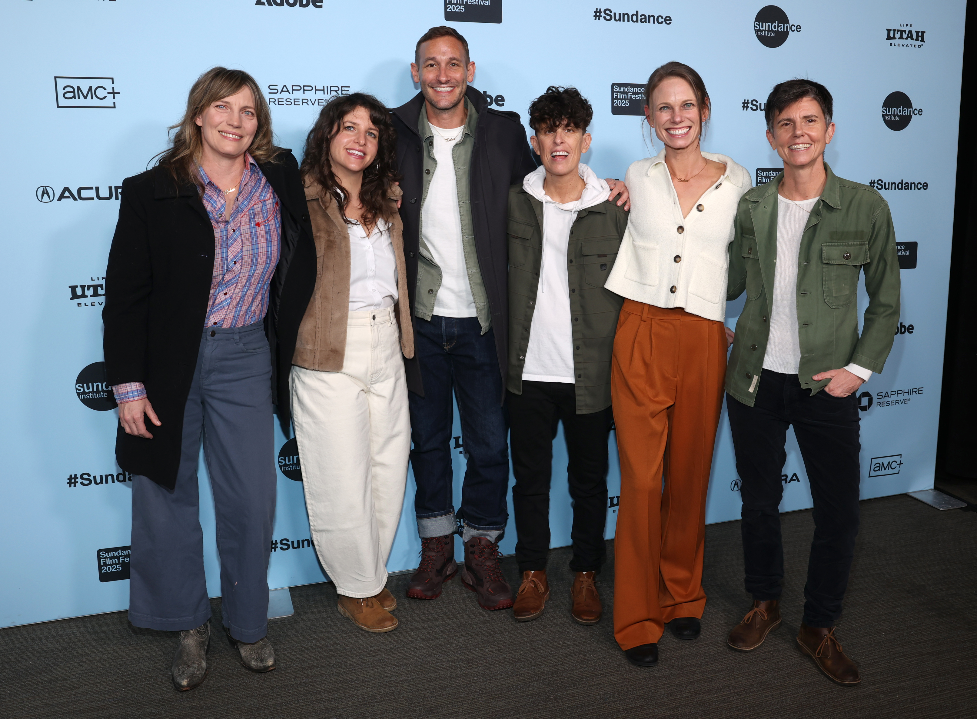 FILE PHOTO: Andrea Gibson, Ryan White, Megan Falley, Stef Willen, Jessica Hargrave and Tig Notaro at the world-premier screening of 'Come See Me in the Good Light' at the Sundance Film Festival on Jan. 25, 2025, in Park City, Utah. (Courtesy photo, Chad Salvador)