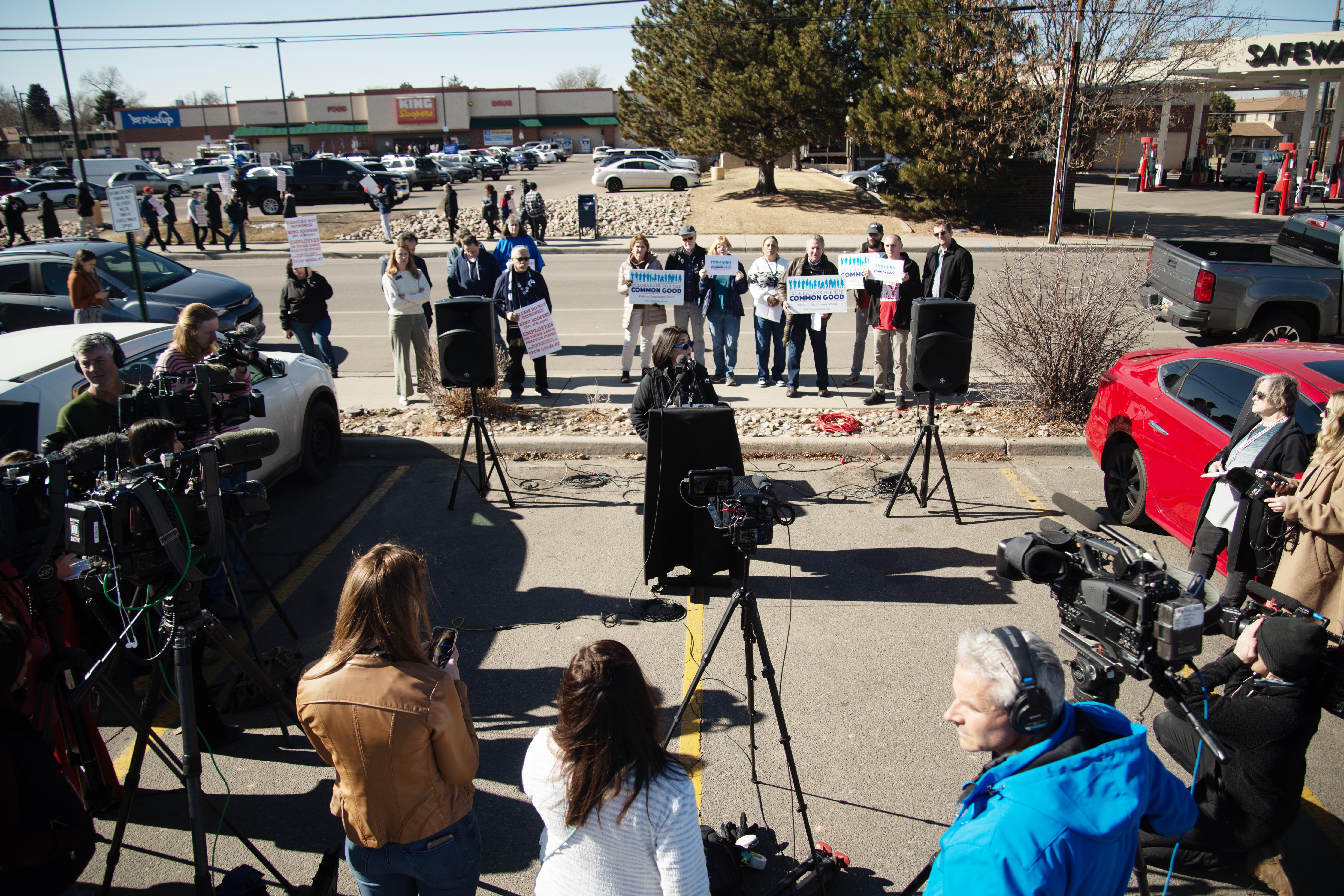 FILE PHOTO: UFCW Local 7 President Kim Cordova addresses members of the media in a Safeway parking lot after King Soopers workers began striking in Denver, Colo. on Thursday, Feb. 6, 2025. The strike ended, at least for now, on Monday. (TomHellauerMultimedia Producertom.hellauer@denvergazette.comhttps://denvergazette.com/content/tncms/avatars/f/9e/622/f9e6228a-3b6b-11ed-bf10-fbb71fa8e421.f54b911252c540f1d61709edc4727a39.png)