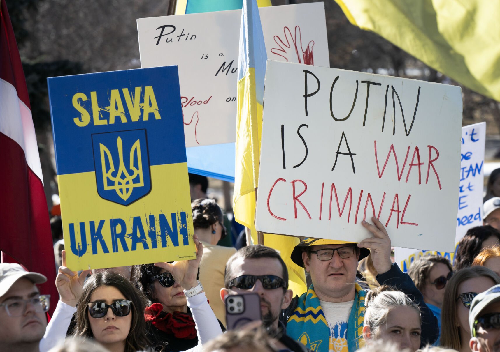 The crowd cheers in support of Ukraine during a Stand for Ukraine rally on steps of the Colorado State Capitol Sunday, Feb. 23, 2025, in Denver. The rally on the eve of the third anniversary of Russia's attack on Ukraine was organized by Ukrainians of Colorado. (The Gazette, Christian Murdock) (Christian Murdock, The Gazette)
