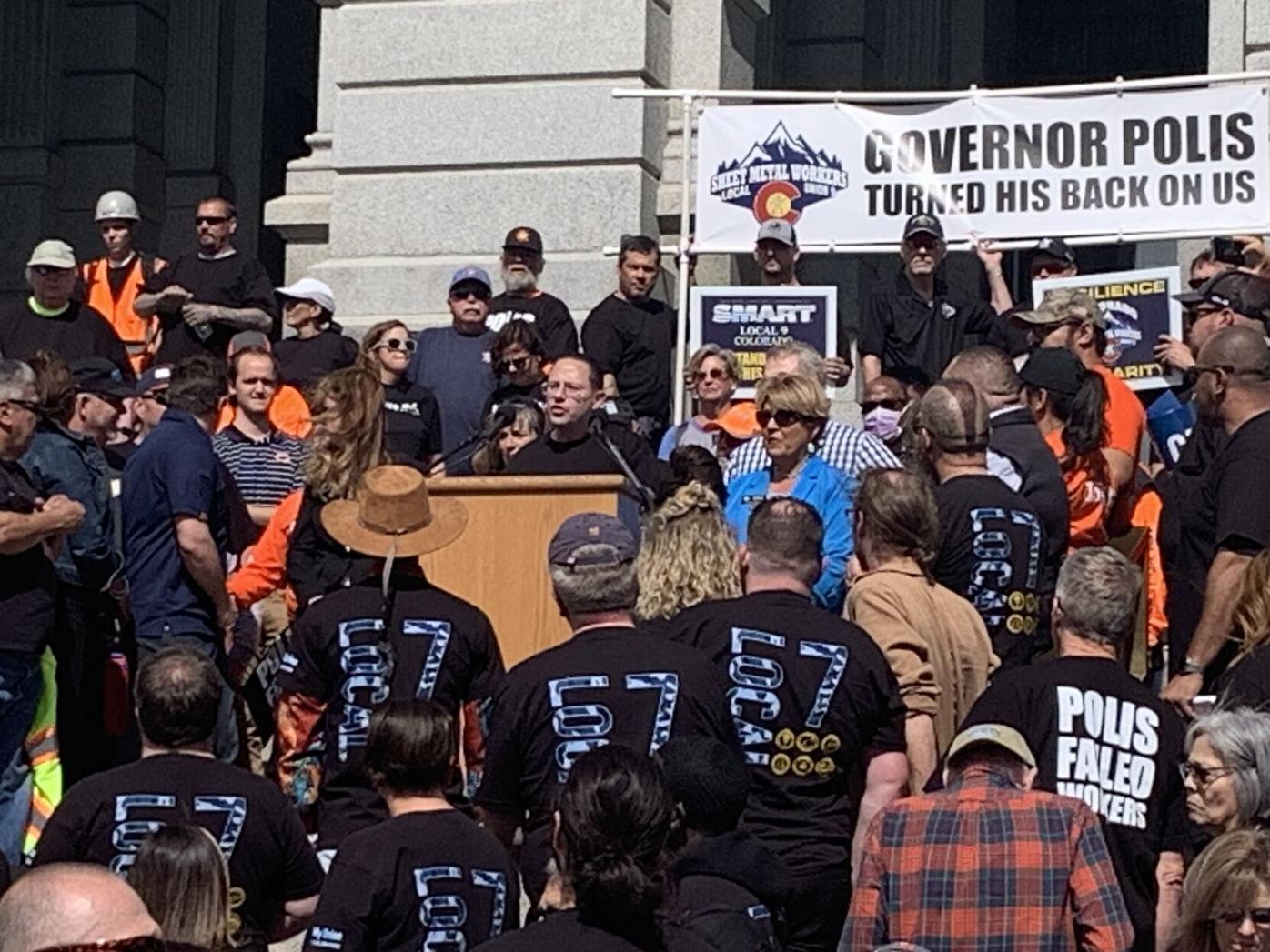 Progressive Democrats and unions protest against Gov. Jared Polis’ veto of wage theft bill, others