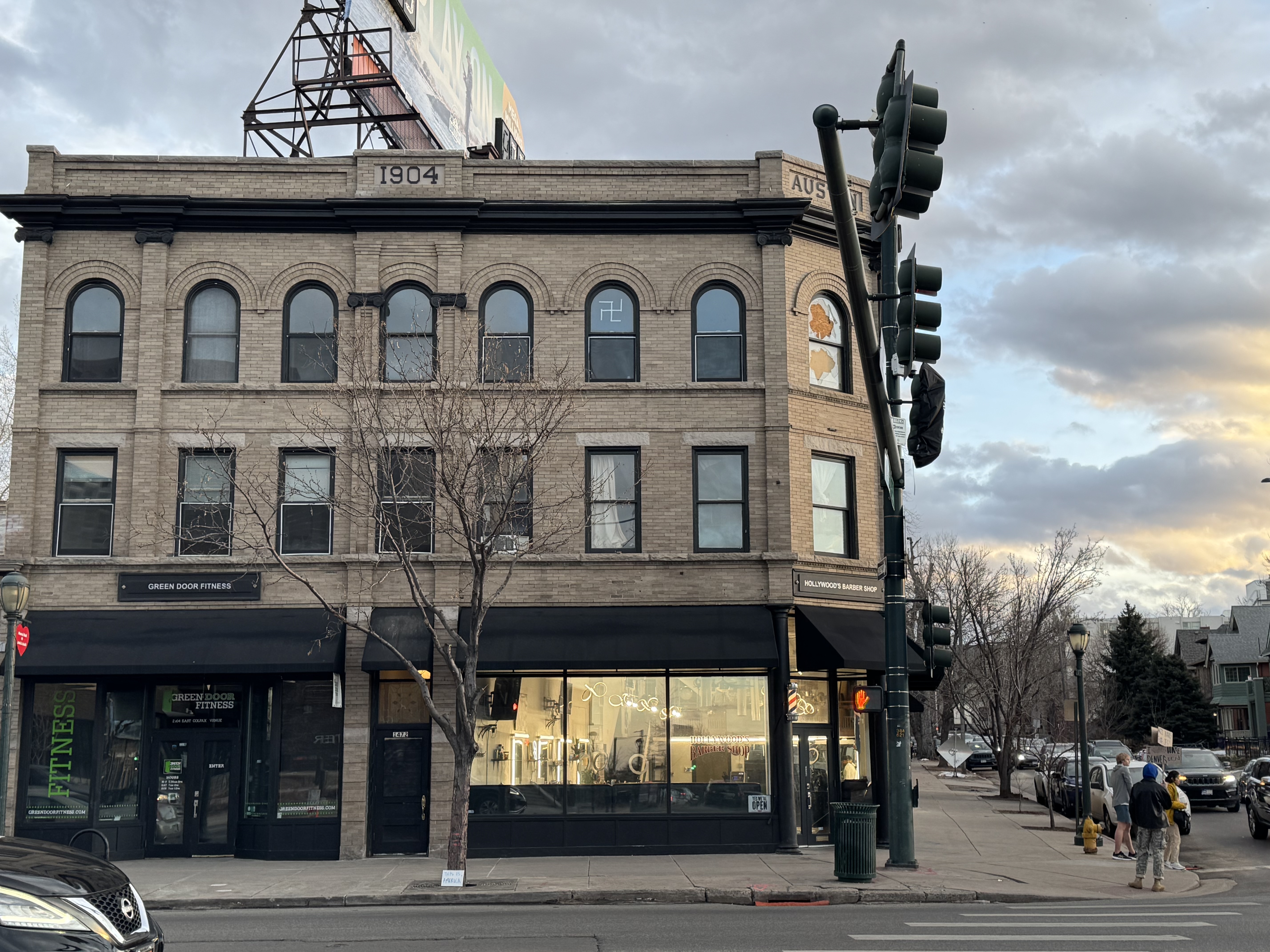 A swastika has reappeared on a Denver window after being smashed out of a window in the same building earlier this week. (Stephen Barr, The Denver Gazette) (Stephen Barr, The Denver Gazette)