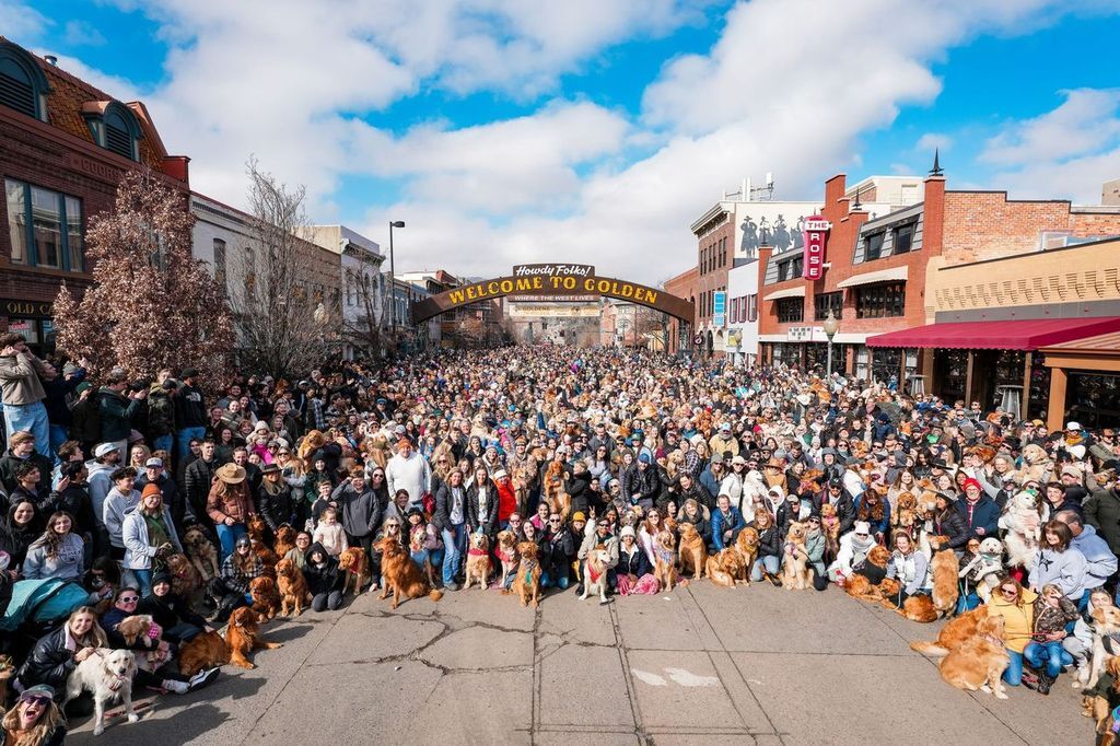 The annual picture in front of the downtown Golden arch that's captured at each Goldens in Golden event every February. (Courtesy of Visit Golden)
