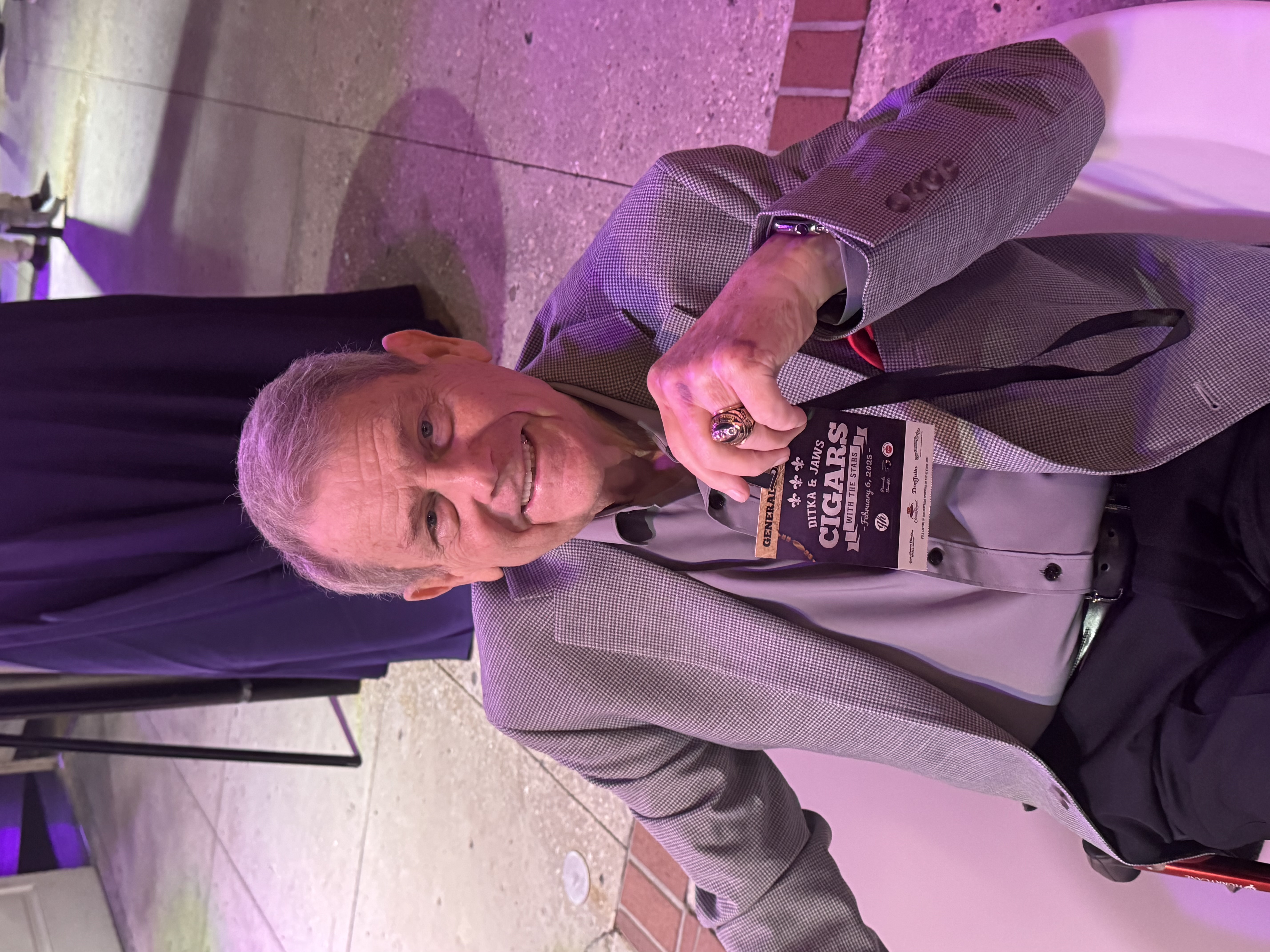 Former NFL quarterback Don Horn at a Super Bowl event in New Orleans on Feb. 6, 2025, showing off the Super Bowl II ring he won with the Green Bay Packers in January 1968. Horn watched from the stands Super Bowl I in January 1967 between Green Bay and the Kansas City Chiefs and two months later was drafted by the Packers. He played in the NFL from 1967-74, including 1967-70 with Green Bay and 1971-72 with the Denver Broncos. Photo courtesy of Don Horn.