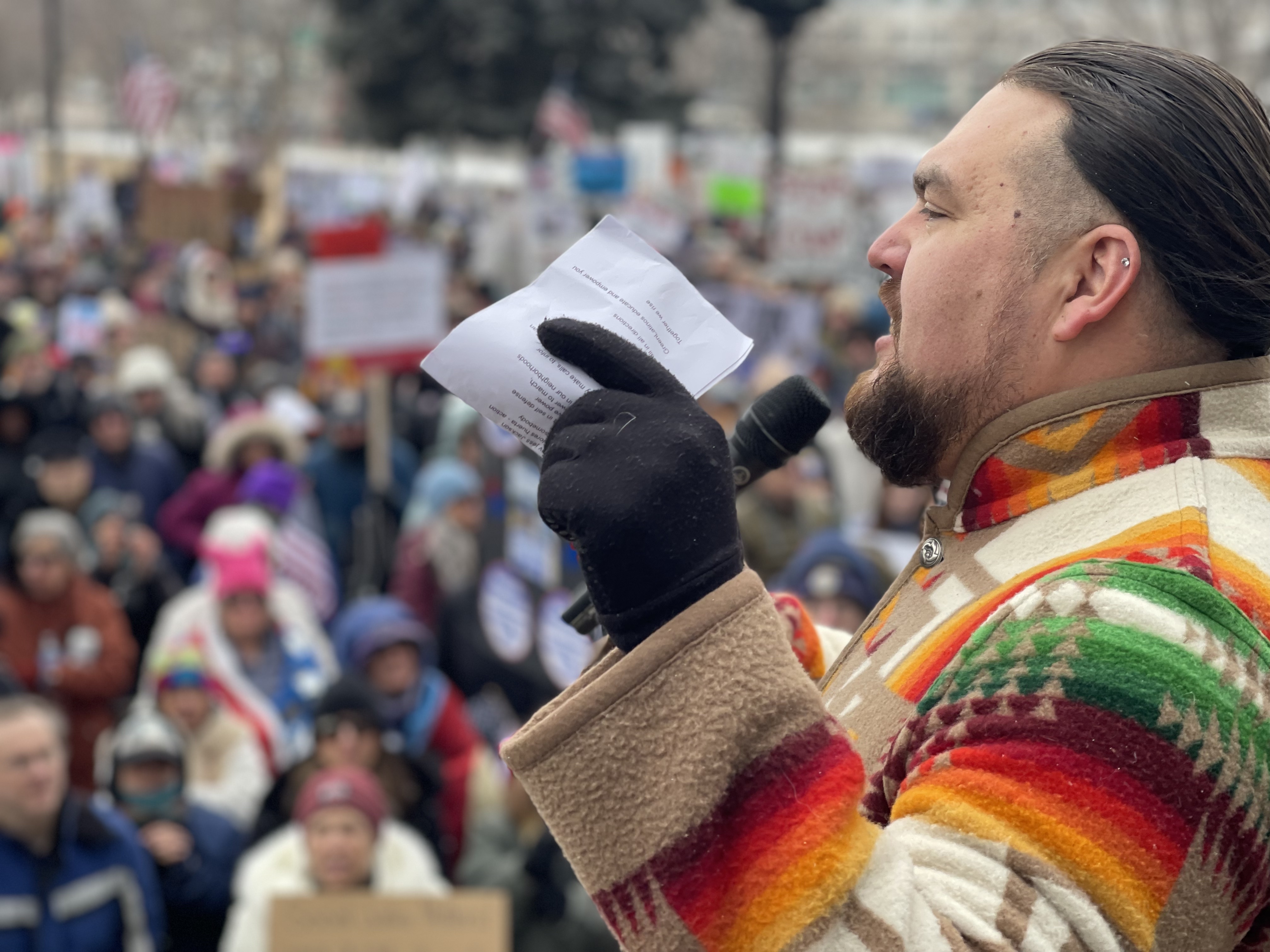 Ean Tafoya, state director for GreenLatinos Colorado, an environmentalist organization, leads the crowd gathered on the west lawn of the Capitol in a chant on Feb. 17, 2025. (NicoBrambilanico.brambila@denvergazette.comhttps://denvergazette.com/content/tncms/avatars/4/ec/74a/4ec74aa2-71b0-11ed-af6f-0f0ae7acf7b0.d52fca74e95503d77da50127c9ff4e2d.png)