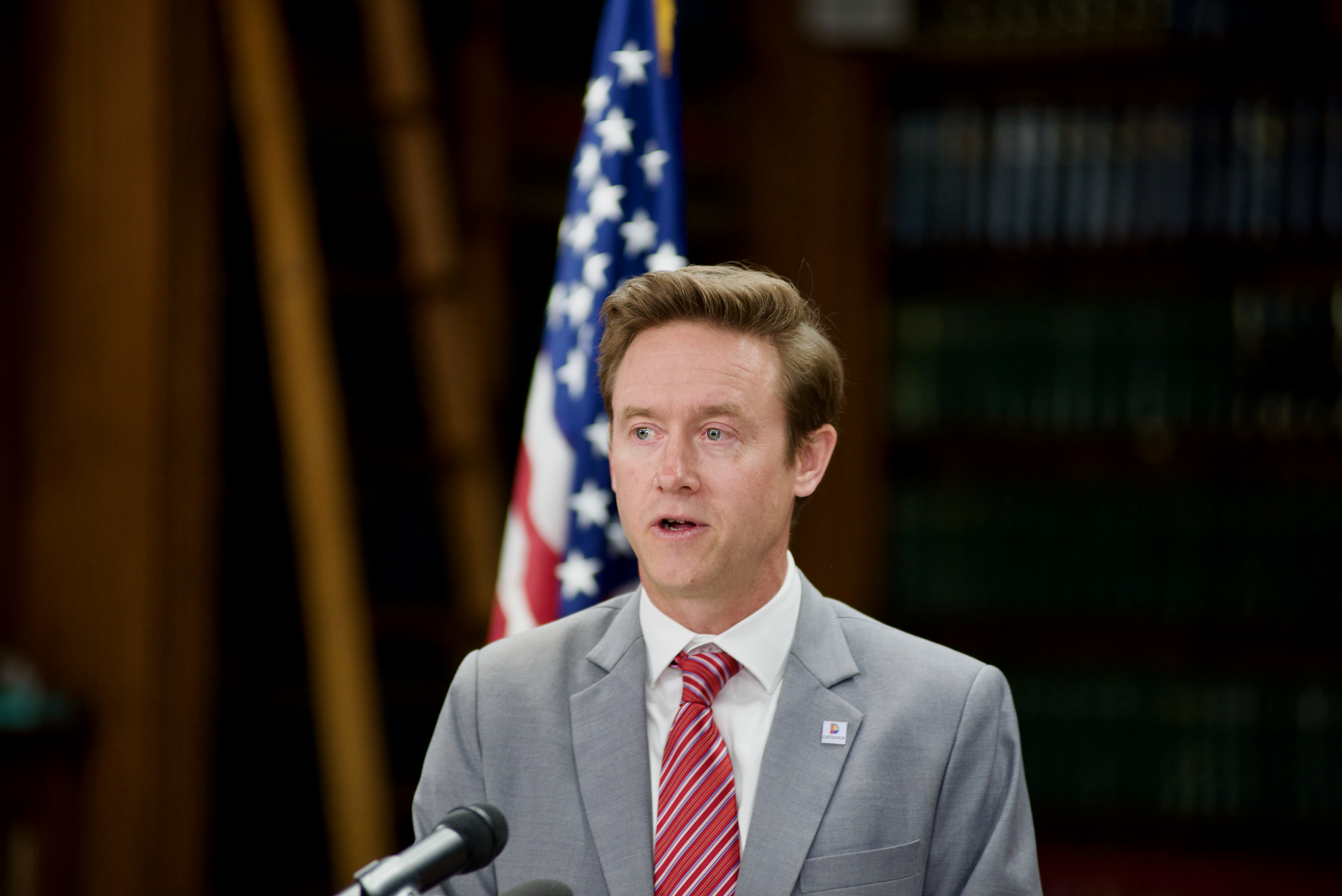 Mike Johnston at a press conference on April 10, 2024. (Alex Edwards/The Denver Gazette) (AlexanderEdwardsBusiness Reporteralex.edwards@gazette.comhttps://secure.gravatar.com/avatar/dbaa50cc8a9183e280c297e3afa72ace?d=mm&r=g)
