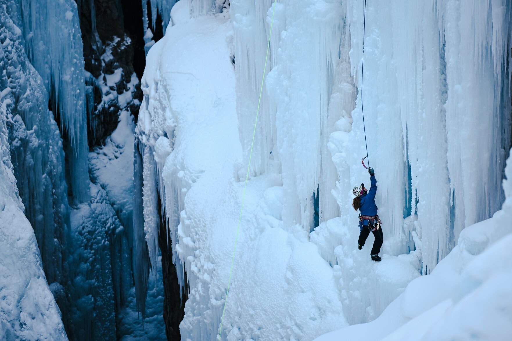 Kelsey Beverly of Boulder, Colo., climbs a route in the Ouray Ice Park on Friday, Jan. 24, in Ouray, Colo. (Parker Seibold, The Gazette) (Parker Seibold)