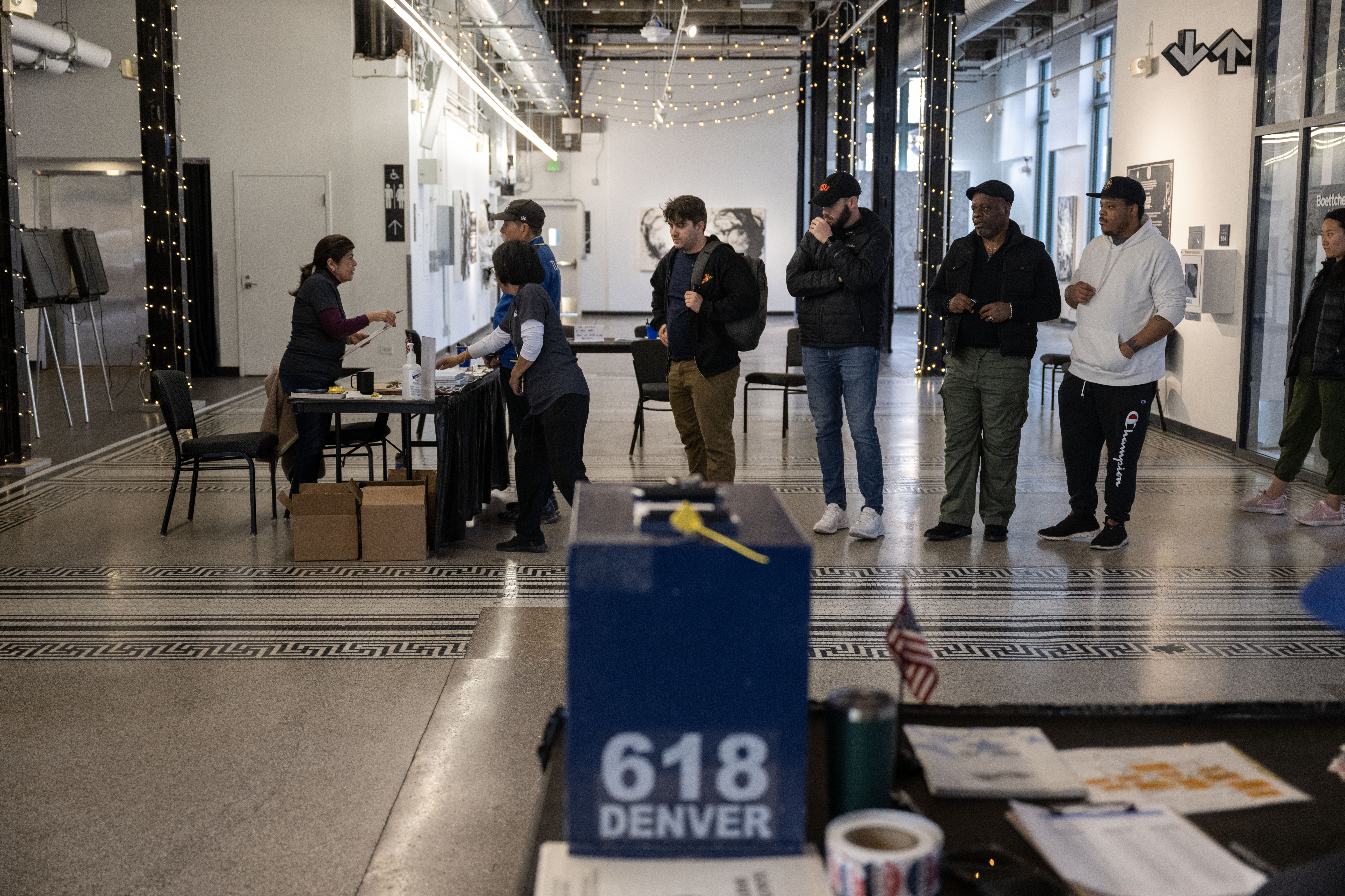 People line up to cast their votes at the McNichols building in Denver on Tuesday, Nov. 5, 2024. (Stephen Swofford, Denver Gazette) (Stephen Swofford Denver Gazette)