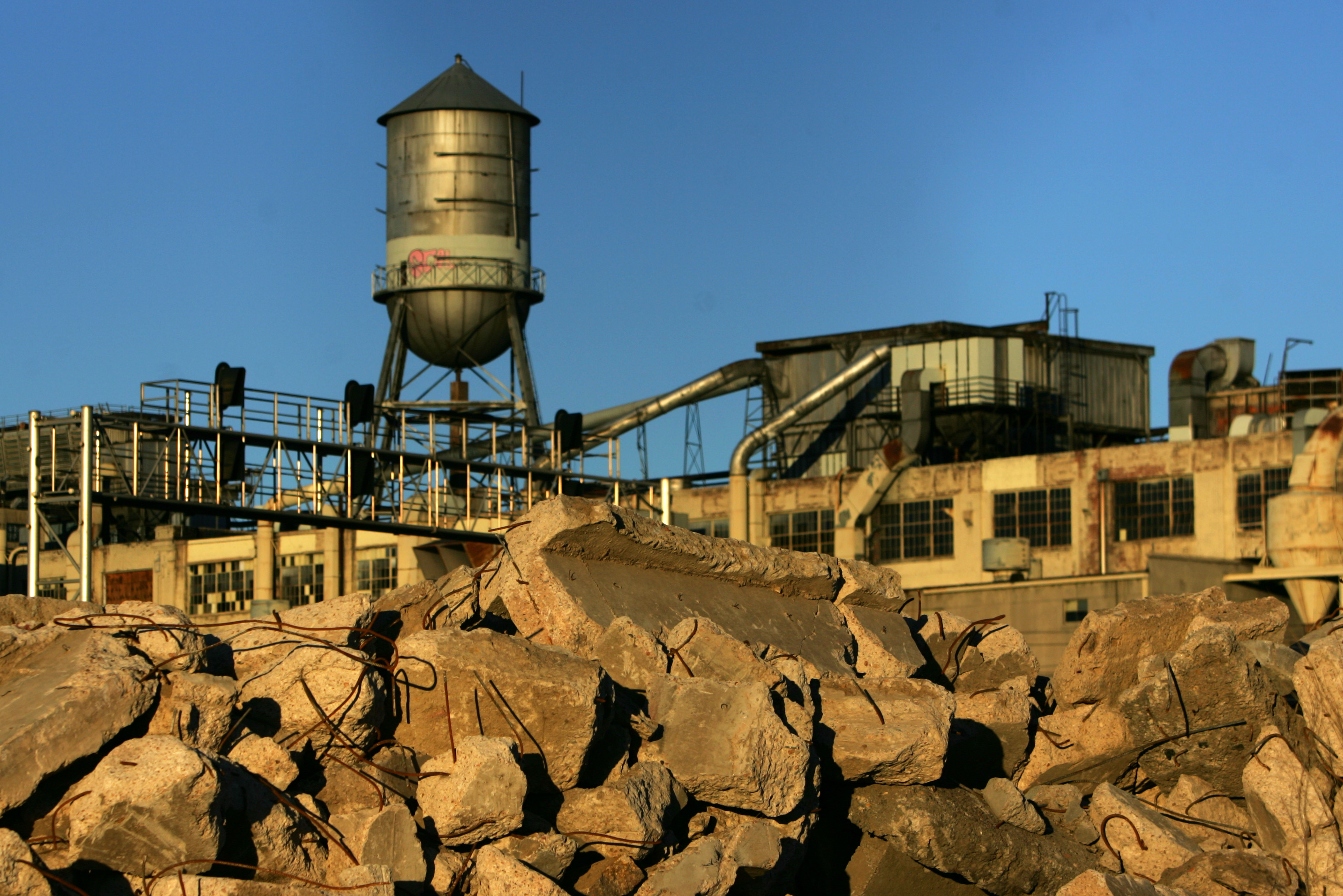 Piles of concrete at the site of the former Gates Rubber Company in Denver., Colo., on Wednesday, November 28, 2007. This site at I-25 and Broadway will become the home of Denver's new National Women's Soccer League team, it was announced Tuesday. (Courtesy photo, Denver Public Library, Rocky Mountain News Digital Collections)