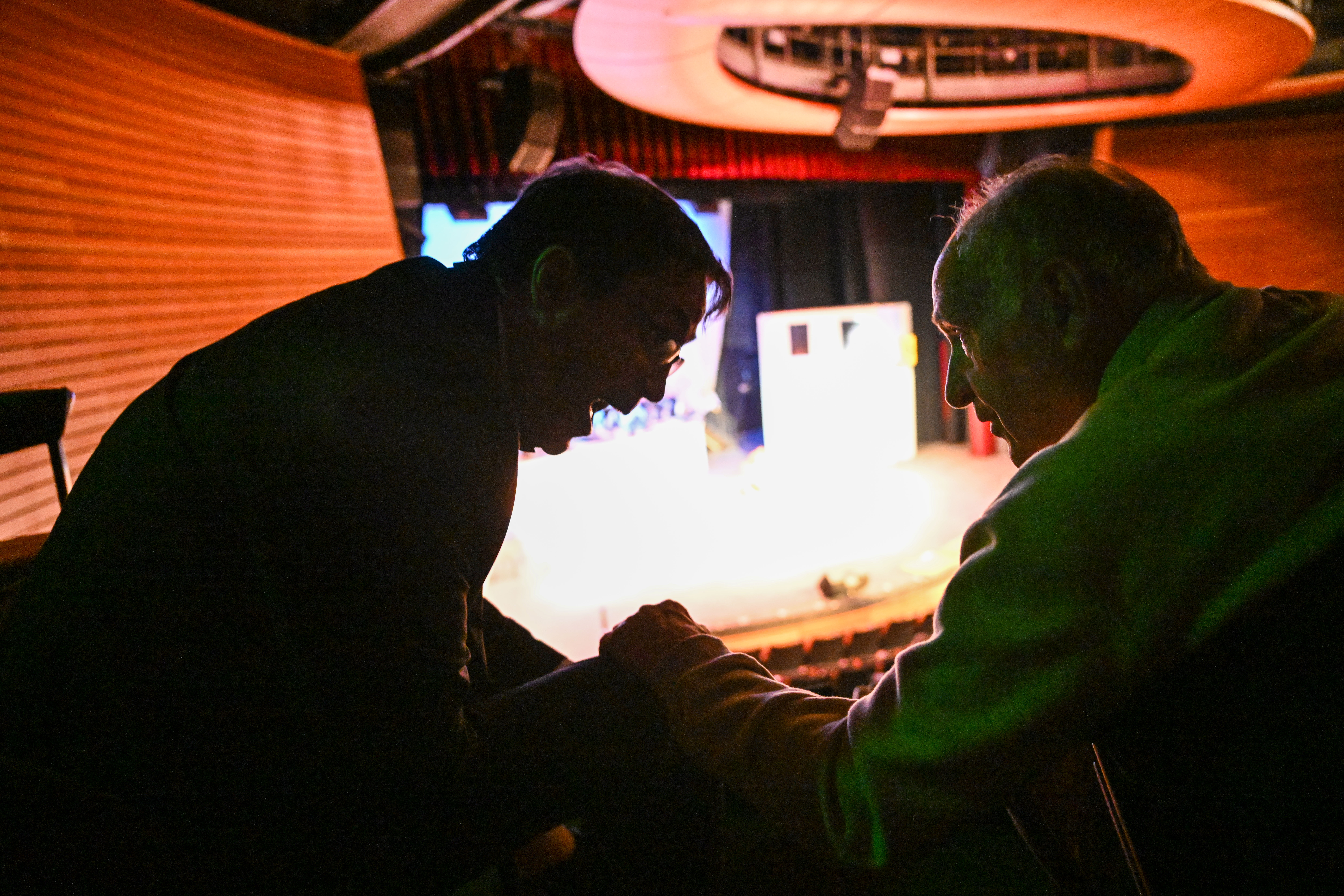 Ed Reinhardt talks with his father, Ed Sr., as they wait in the audience during Ed’s 27th and final performance of “Magic Moments” in Englewood on Wednesday, March 26, 2025. (Stephen Swofford, Denver Gazette) (StephenSwoffordPhotographerstephen.swofford@gazette.comhttps://secure.gravatar.com/avatar/1ddcaf11c5d70eaa58546ddc4e038687?d=mm&r=g)