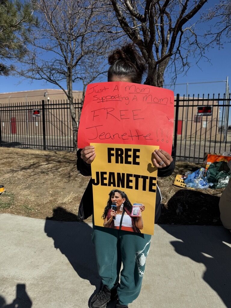A protester outside of the Aurora U.S. Immigrations and Customs Enforcement processing facility Tuesday. They were calling for the release of immigration activist Jeanette Vizgeurra. (CarolMcKinleyDenver Enterprise Reportercarol.mckinley@gazette.comhttps://denvergazette.com/content/tncms/avatars/5/c3/a0f/5c3a0fbe-1007-11ec-9e18-b7f42cfa4b0f.9565a0ce58866e86bcf18260621c2a46.png)