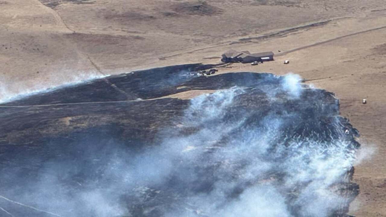 Aerial images were sent in by Jonathan Manalo to KOAA, who flew over the fire burning east of Colorado Springs along Meridian Road on March 15, 2025. (Courtesy of Jonathan Manalo, KOAA)