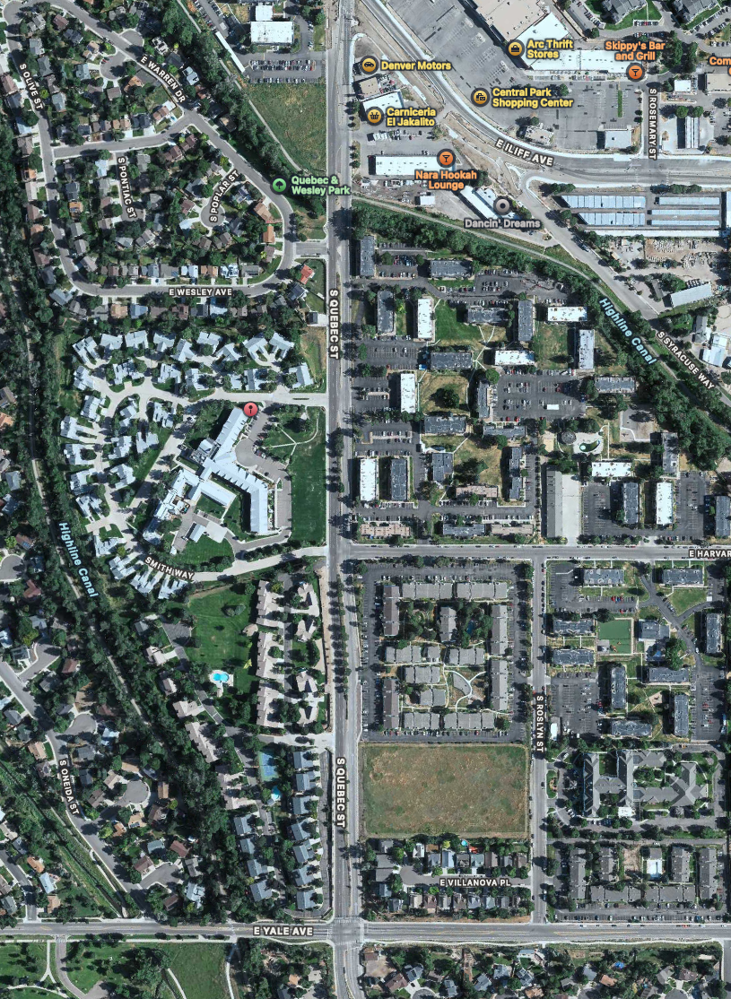 Denver Fire is responding to a fire near Smith Way and Quebec Street. (Courtesy, Apple Maps)