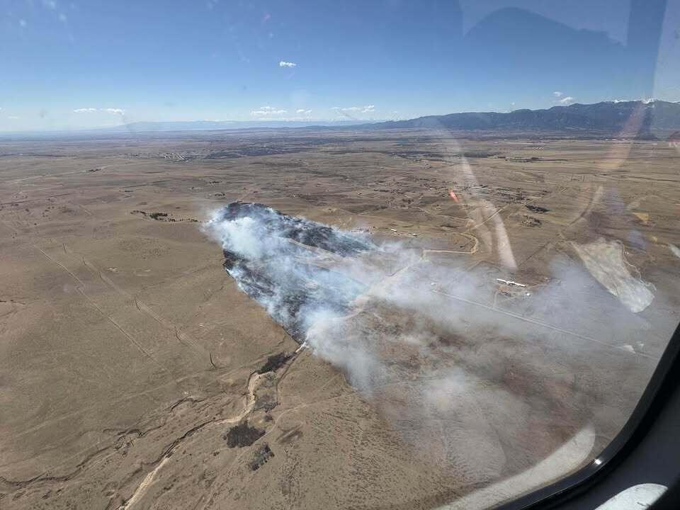Aerial images were sent in by Jonathan Manalo to KOAA, who flew over the fire burning east of Colorado Springs along Meridian Road on March 15, 2025. (Courtesy of Jonathan Manalo, KOAA)