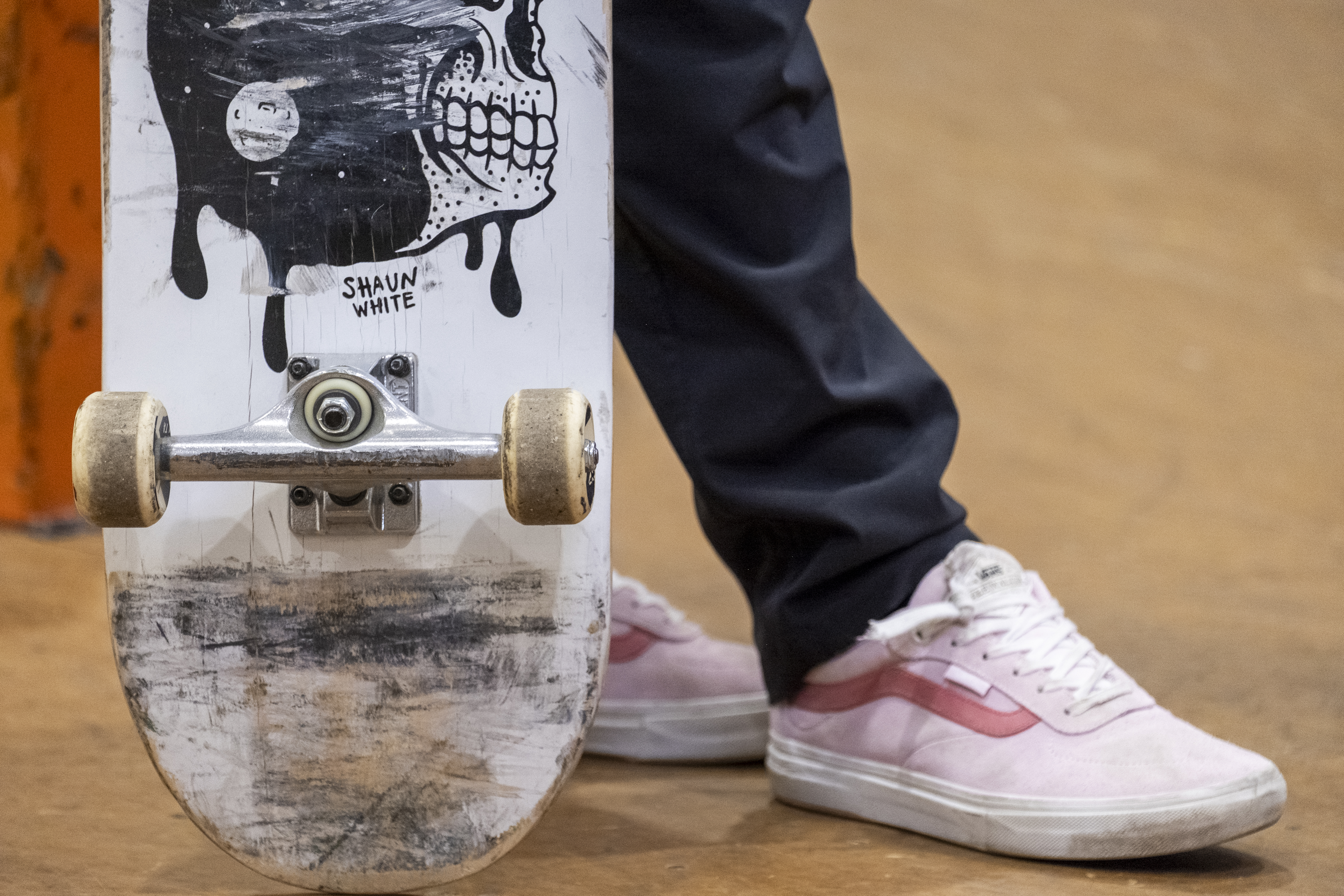 Professional snowboarder Shaun White holds up his skateboard while talking with media members during an event at SNOBAHN Action Sports Center Tuesday, March 4, 2025 in Thornton, Colorado. (JonathanIngrahamDigital Strategistjonathan.ingraham@denvergazette.comhttps://denvergazette.com/content/tncms/avatars/c/dd/7f0/cdd7f086-b693-11ec-b373-bba598953eb6.fc0f5608a6f1144f64f080f771bd904d.png)