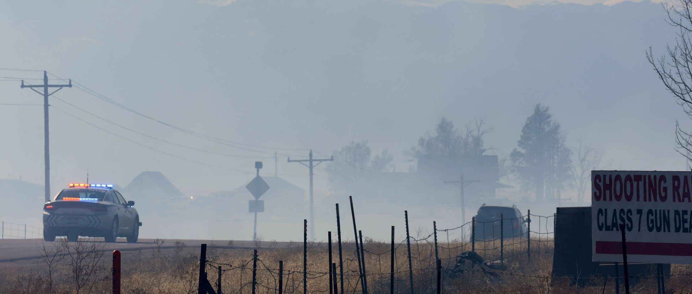 A smoky roadway near the Meridian Fire on March 13, 2025. (Courtesy Milton Mills)