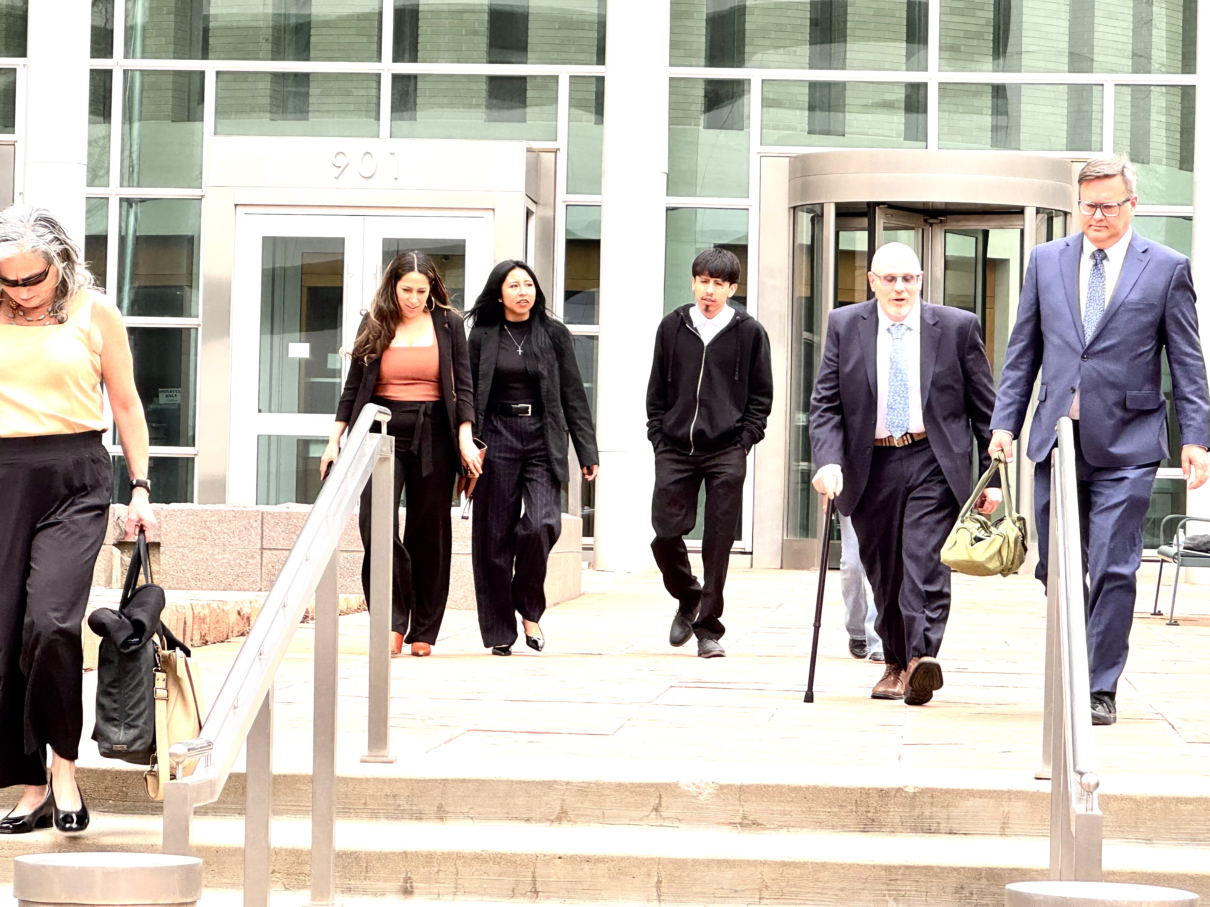 Jeanette Vizguerra's legal team and family exit the Alfred A. Arraj U.S. Courthouse in Denver on March 28, 2025. Her daughter, Luna, and son, Roberto are the third and fourth from left. (CarolMcKinleyDenver Enterprise Reportercarol.mckinley@gazette.comhttps://denvergazette.com/content/tncms/avatars/5/c3/a0f/5c3a0fbe-1007-11ec-9e18-b7f42cfa4b0f.9565a0ce58866e86bcf18260621c2a46.png)