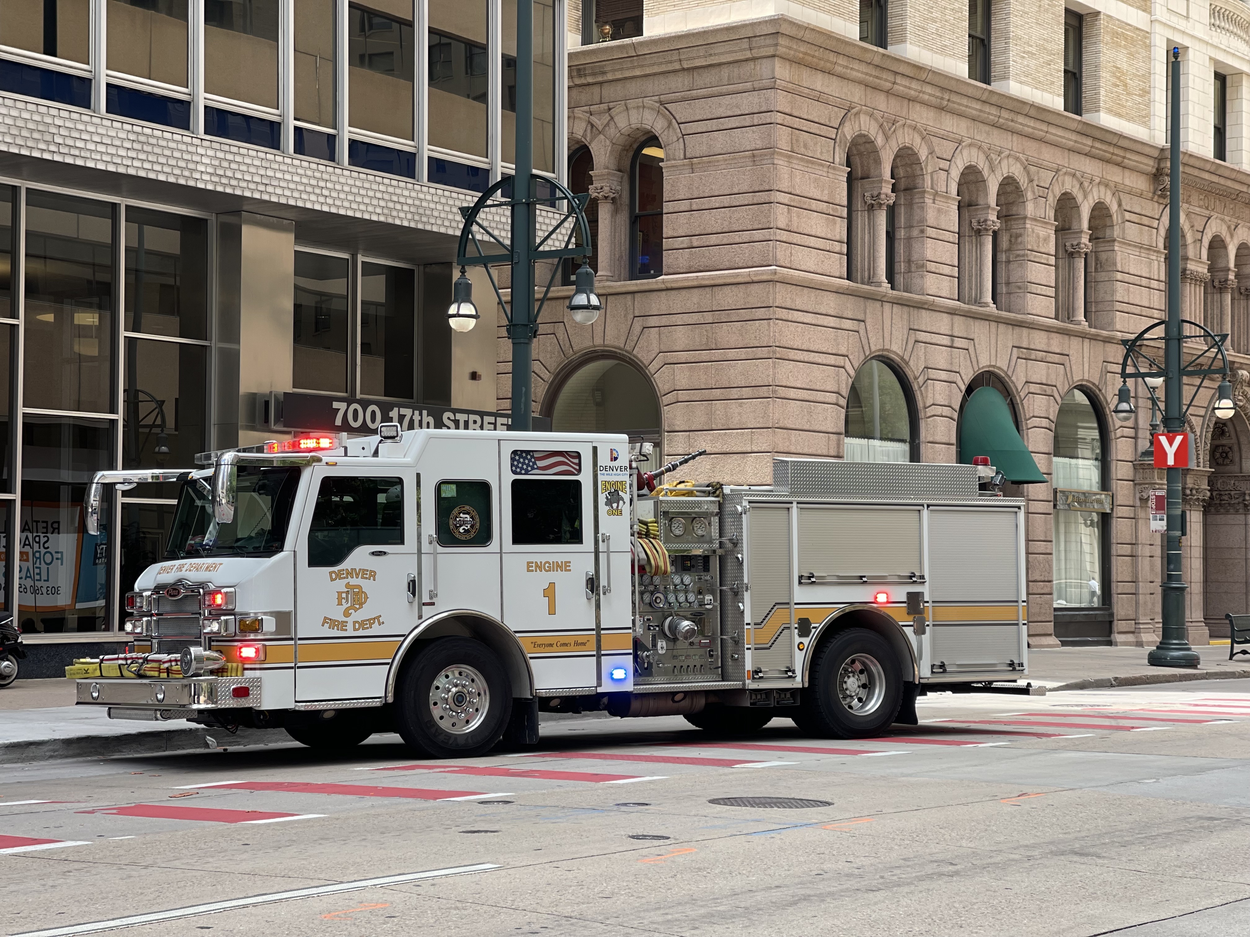 FILE PHOTO: A Denver fire truck responds to an emergency in downtown Denver on June 27, 2023. (The Denver Gazette)