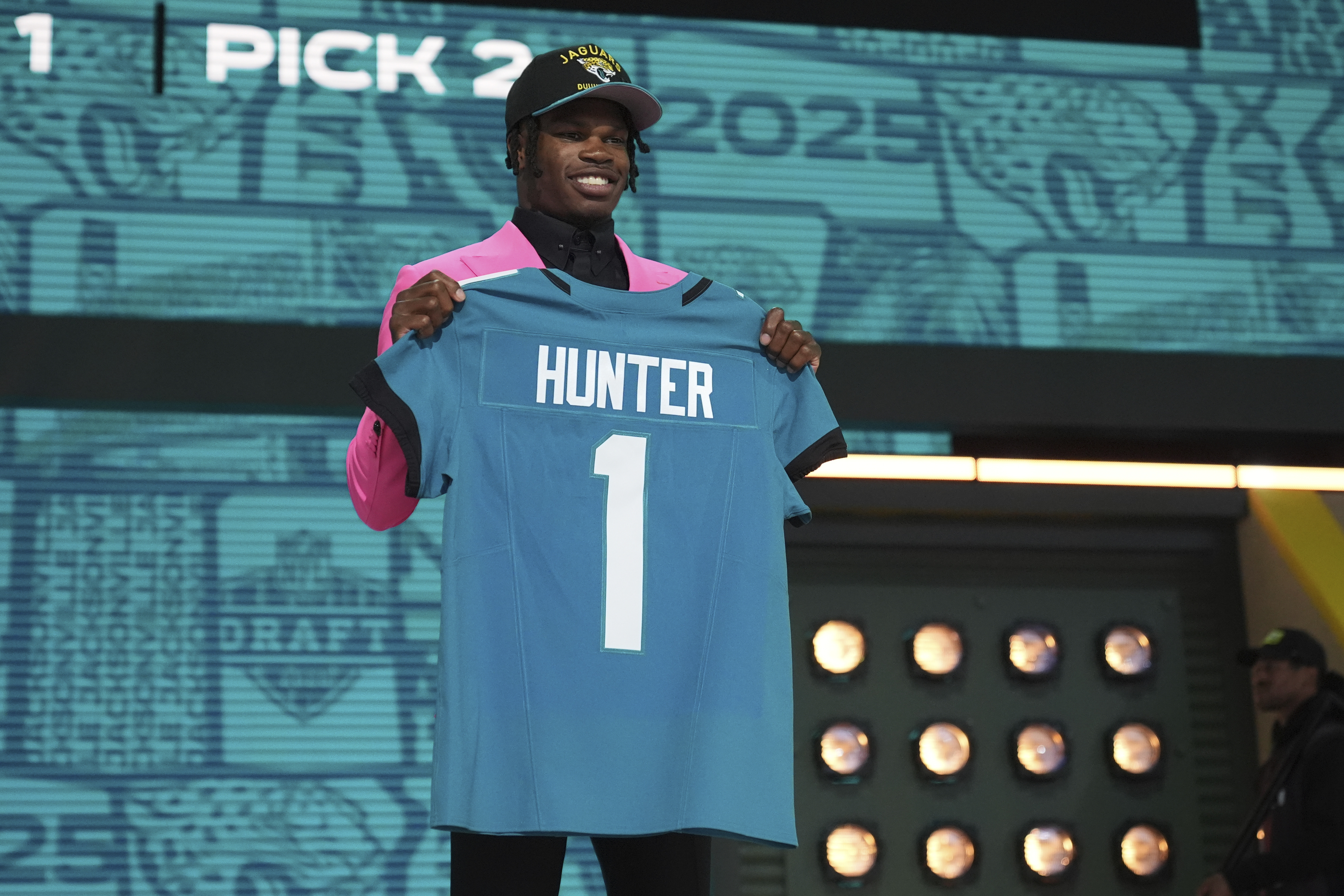 Colorado wide receiver Travis Hunter poses after being chosen by the Jacksonville Jaguars with the second overall pick during the first round of the NFL football draft, Thursday, April 24, 2025, in Green Bay, Wis. (AP Photo/Jeff Roberson) (Jeff Roberson)