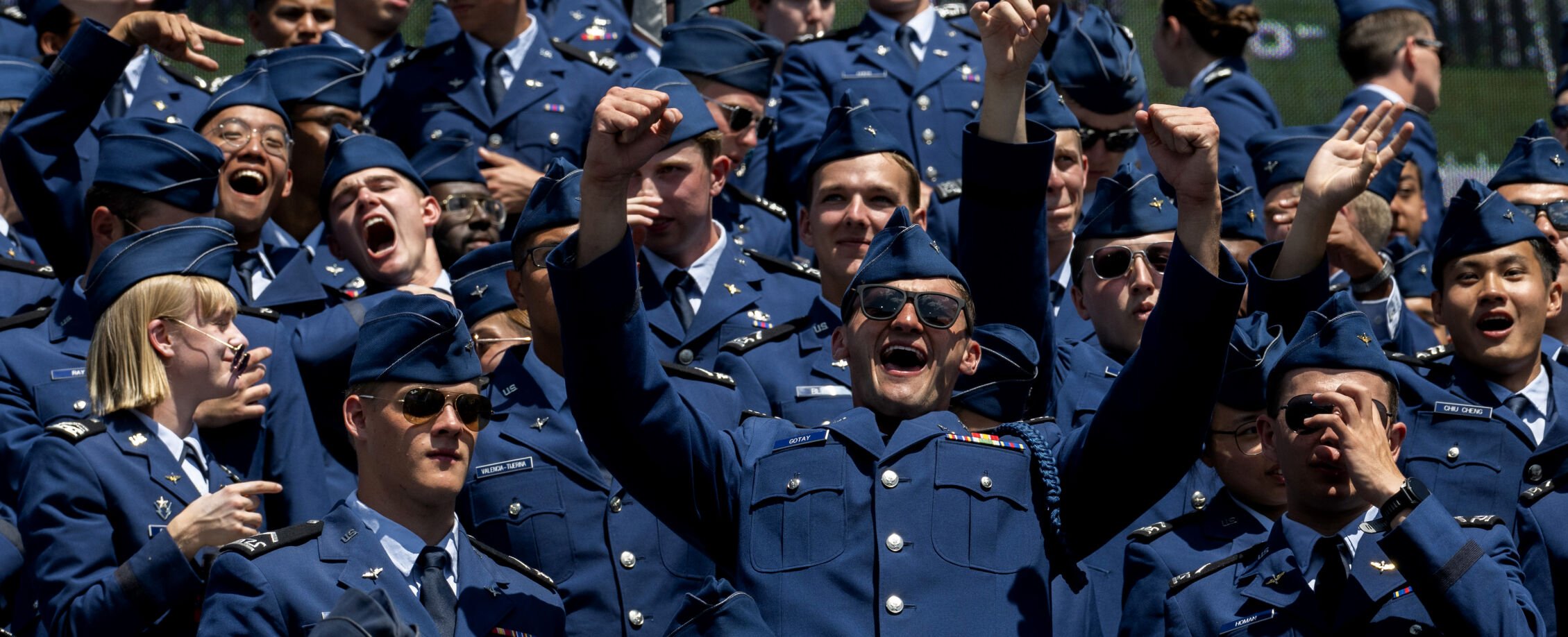 Air Force cadets cheer for the Falcons Saturday, Aug. 31, 2024, before the season opener against Merrimack at Falcon Stadium on the Air Force Academy in Colorado Springs. President Donald Trump’s administration said Friday the Air Force Academy will no longer consider race as a factor in admissions as the military school had long done to boost enrollment of Black, Hispanic and other minorities. (Christian Murdock, the gazette)