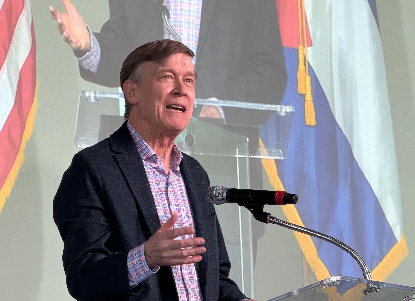 U.S. Sen. John Hickenlooper, a Colorado Democrat, speaks at a reception for former Interior Secretary Ken Salazar on Sunday, March 23, 2025, at the Denver Art Museum in Denver. (ErnestLuningernest.luning@coloradopolitics.comhttps://secure.gravatar.com/avatar/61bb0c52154afebd2a291cd6e42b5b66?d=mm&r=g)