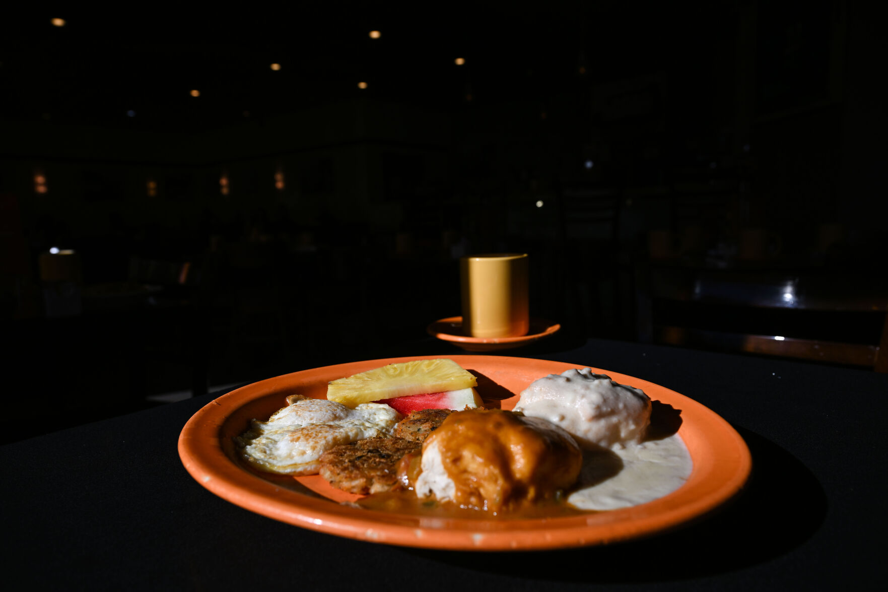 The biscuits and gravy plate with half gravy and half green chili at Breakfast on Broadway in Englewood on Tuesday, March 25, 2025. (Stephen Swofford, Denver Gazette) (StephenSwoffordPhotographerstephen.swofford@gazette.comhttps://secure.gravatar.com/avatar/1ddcaf11c5d70eaa58546ddc4e038687?d=mm&r=g)