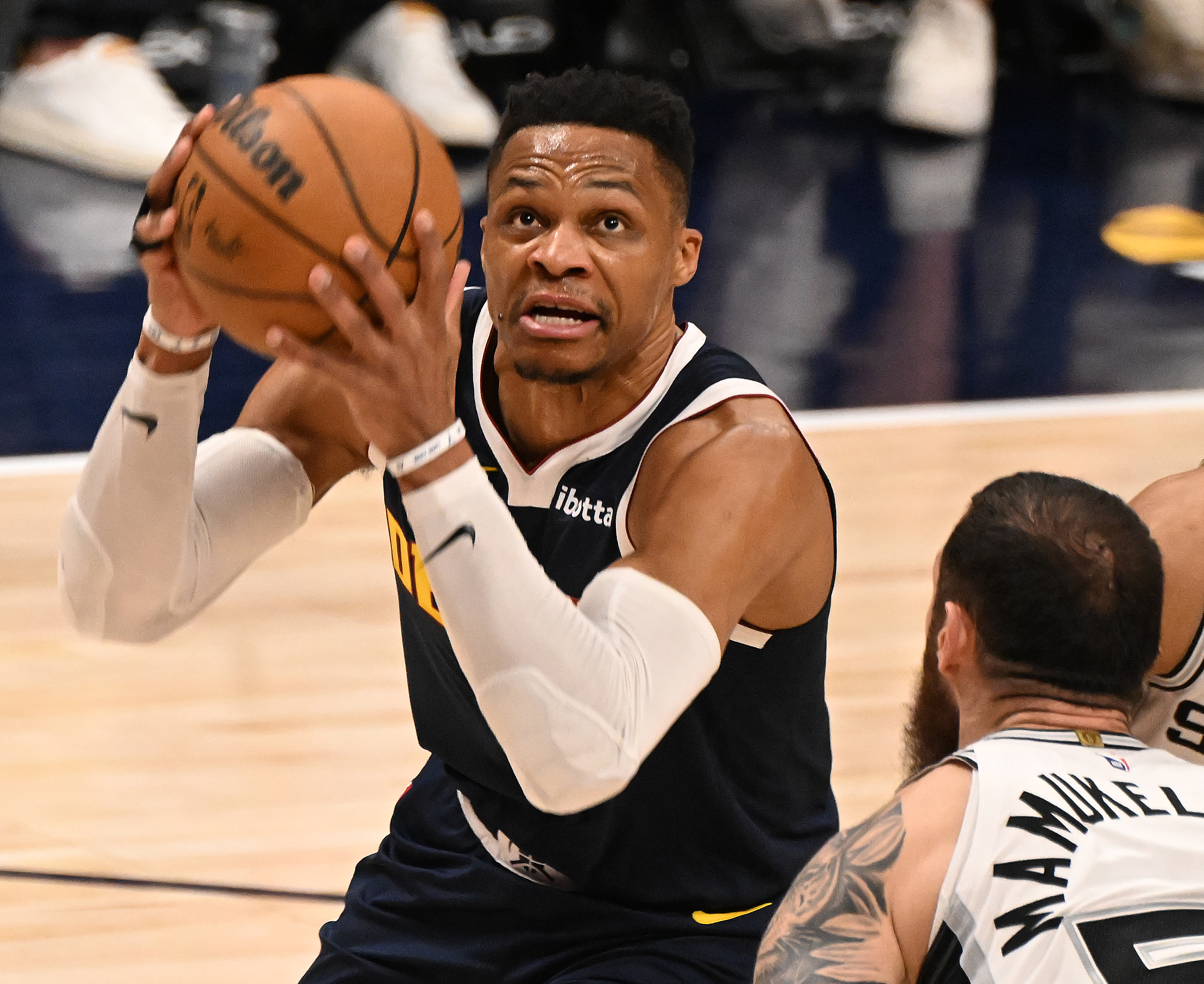 during a game against the Spurs at Ball Arena on Thursday, April 3, 2025. (Jerilee Bennett,The Gazette)