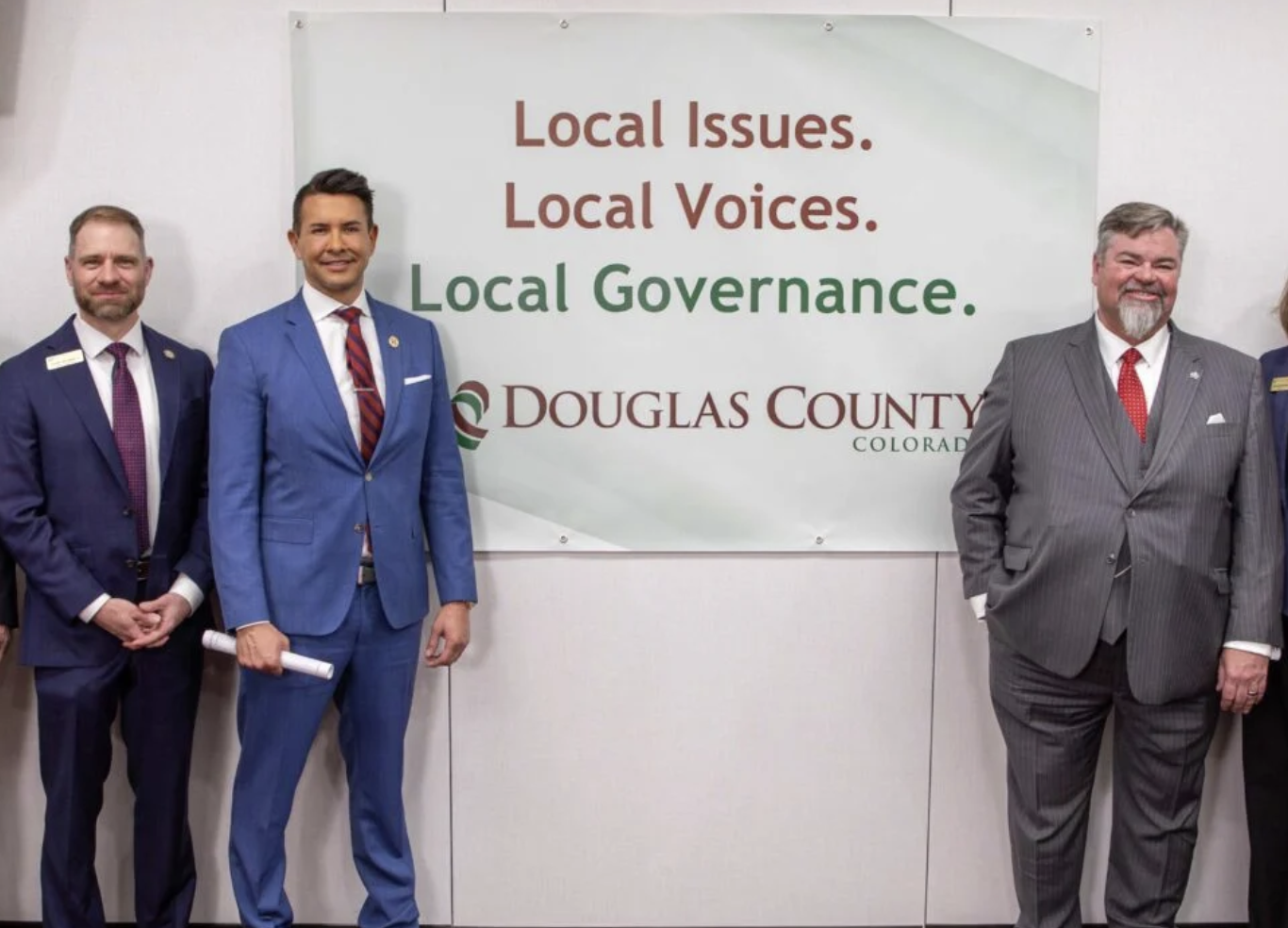 Douglas County Commissioners (left to right) Kevin Van Winkle, Abe Laydon and George Teal announce efforts to become a home rule county on Tuesday, March 25 in Castle Rock, Colorado. (Courtesy photo, Douglas County)
