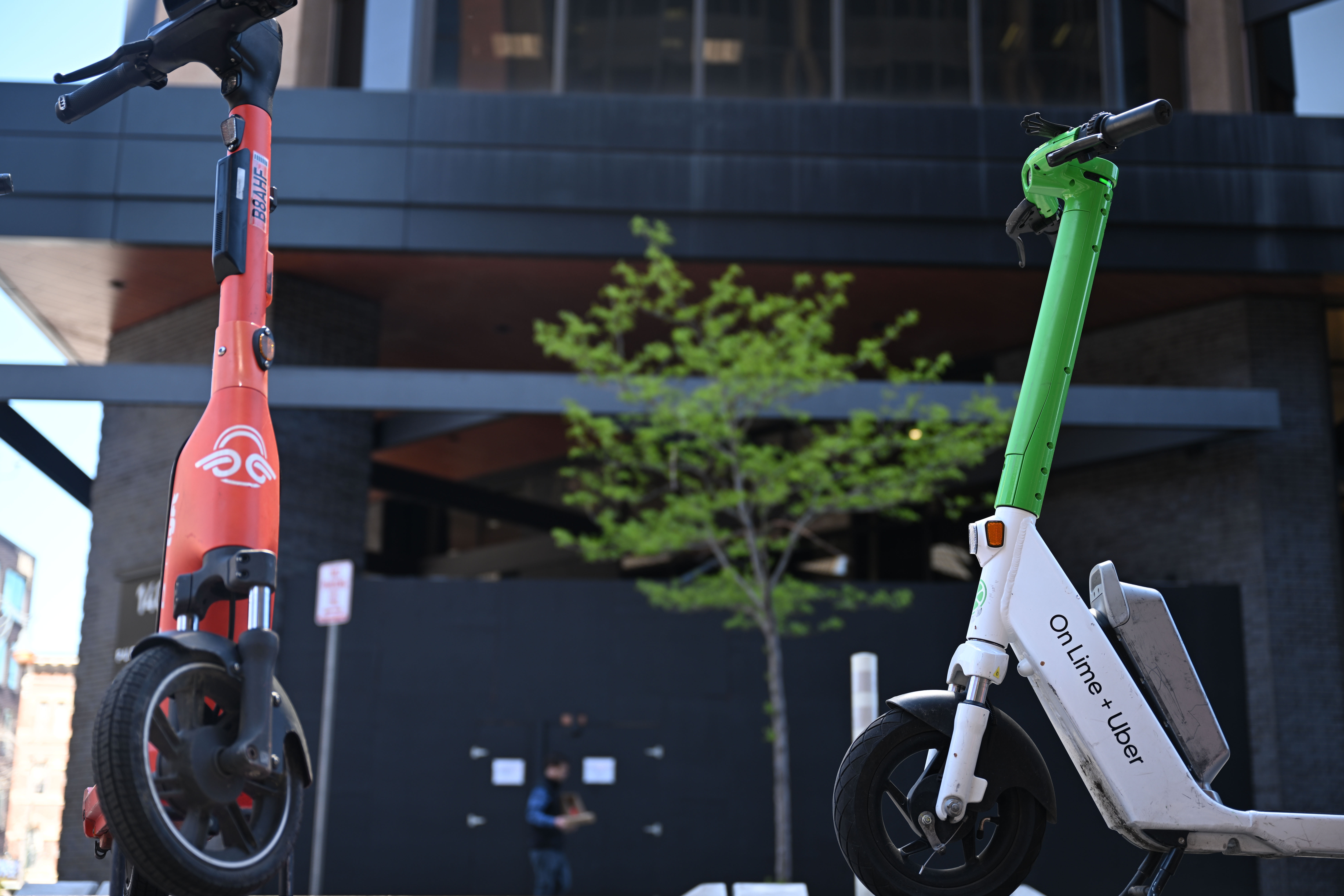 Rental scooters wait for renters on a street corner in downtown Denver on Tuesday, April 29, 2025. (Stephen Swofford, Denver Gazette) (StephenSwoffordPhotographerstephen.swofford@gazette.comhttps://secure.gravatar.com/avatar/1ddcaf11c5d70eaa58546ddc4e038687?d=mm&r=g)