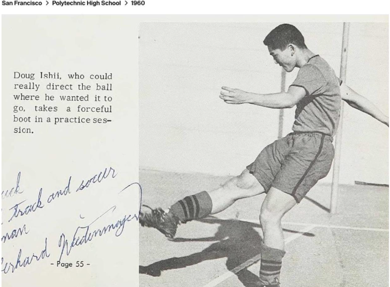 Former longtime Colorado State University professor and researcher Doug Ishii. He died April13, 2025 at the age of 83. Above is Ishii playing soccer at San Francisco Polytechnic High School as pictured in the 1960 yearbook. (Courtesy photo, the Ishii family)