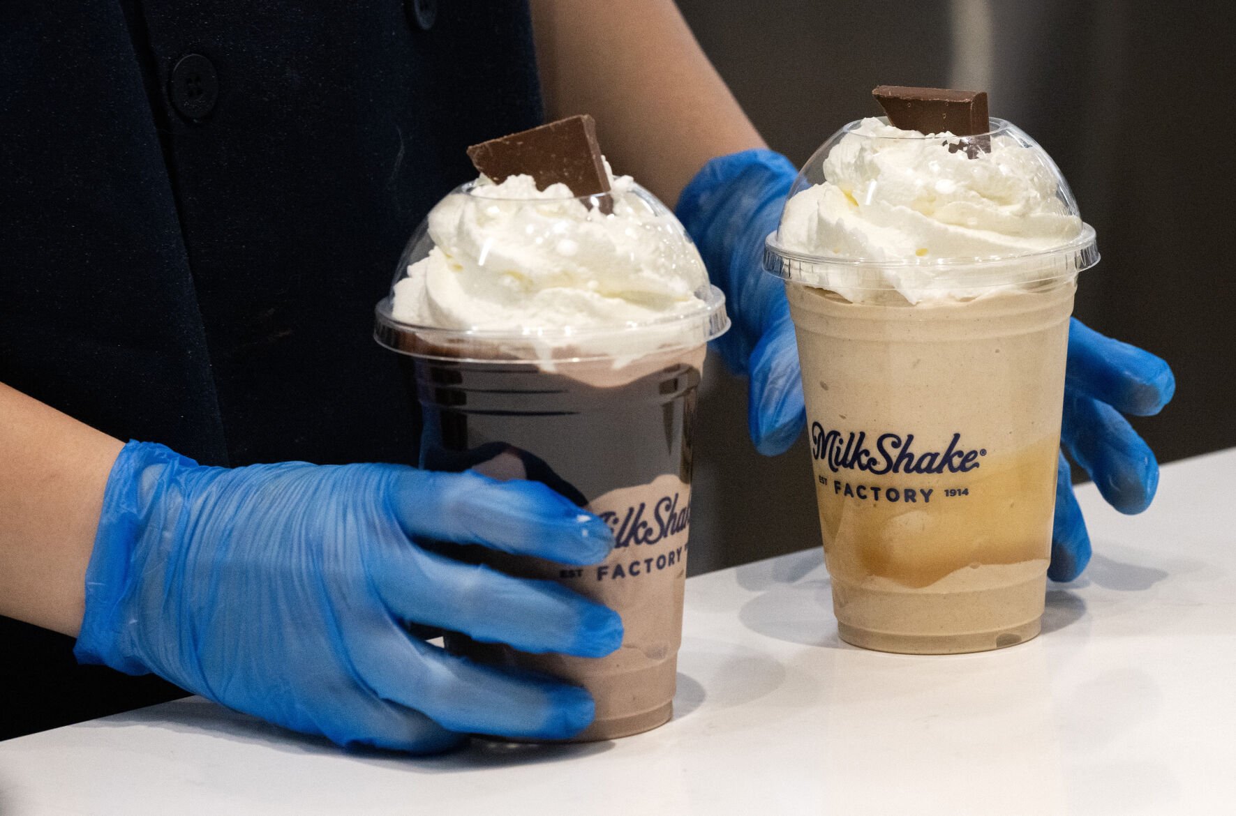 A piece of chocolate tops a pair of milkshakes at the MilkShake Factory Tuesday, April 22, 2025, in Colorado Springs. (Christian Murdock, The Gazette)
