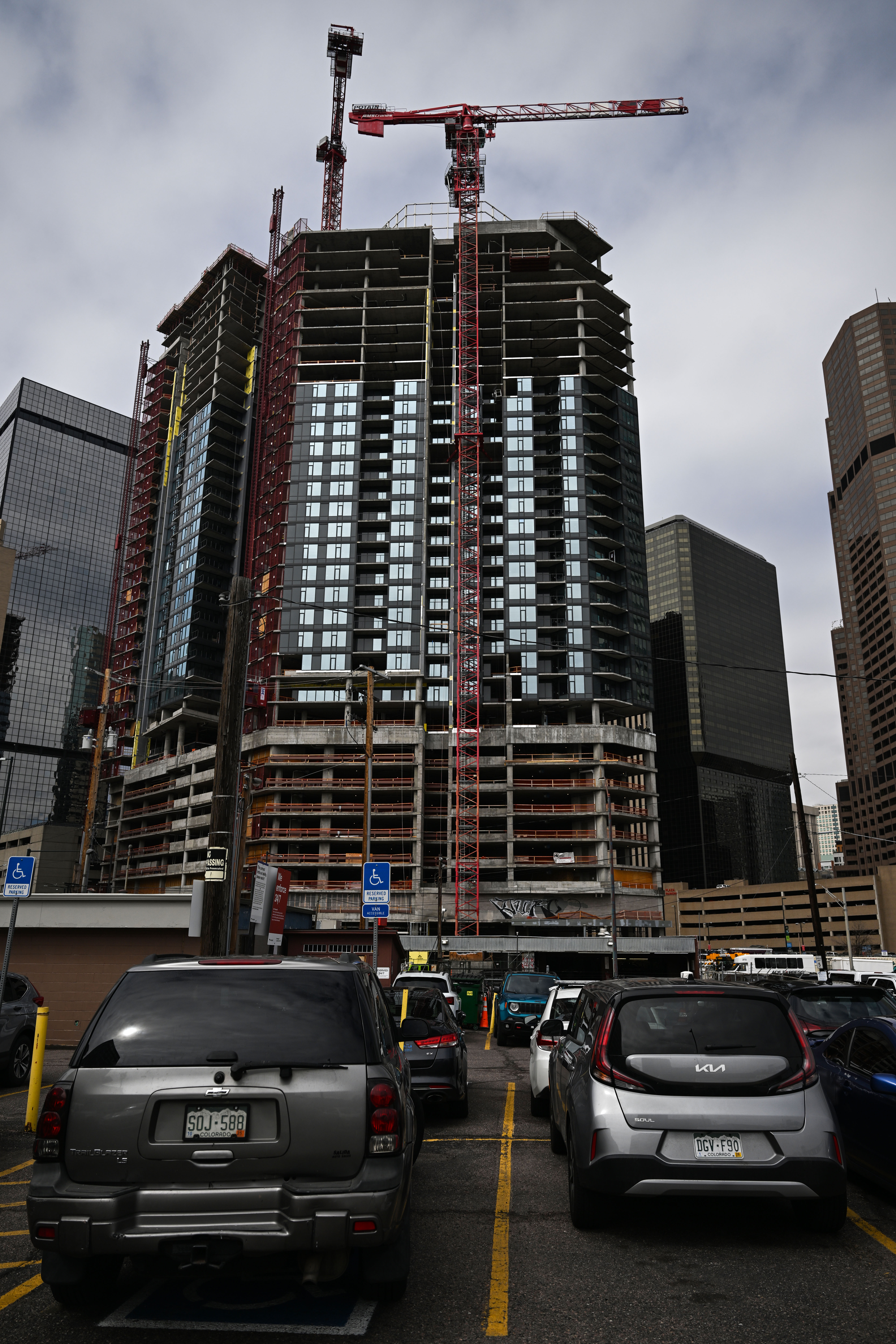 Construction continues on the corner of Broadway and Glenarm on Monday, April 14, 2025. Mike Johnston announced a new office, called the Denver Permitting Office, in an effort to boost economic activity by making building and rezoning permits more efficient.(Stephen Swofford, Denver Gazette) (StephenSwoffordPhotographerstephen.swofford@gazette.comhttps://secure.gravatar.com/avatar/1ddcaf11c5d70eaa58546ddc4e038687?d=mm&r=g)