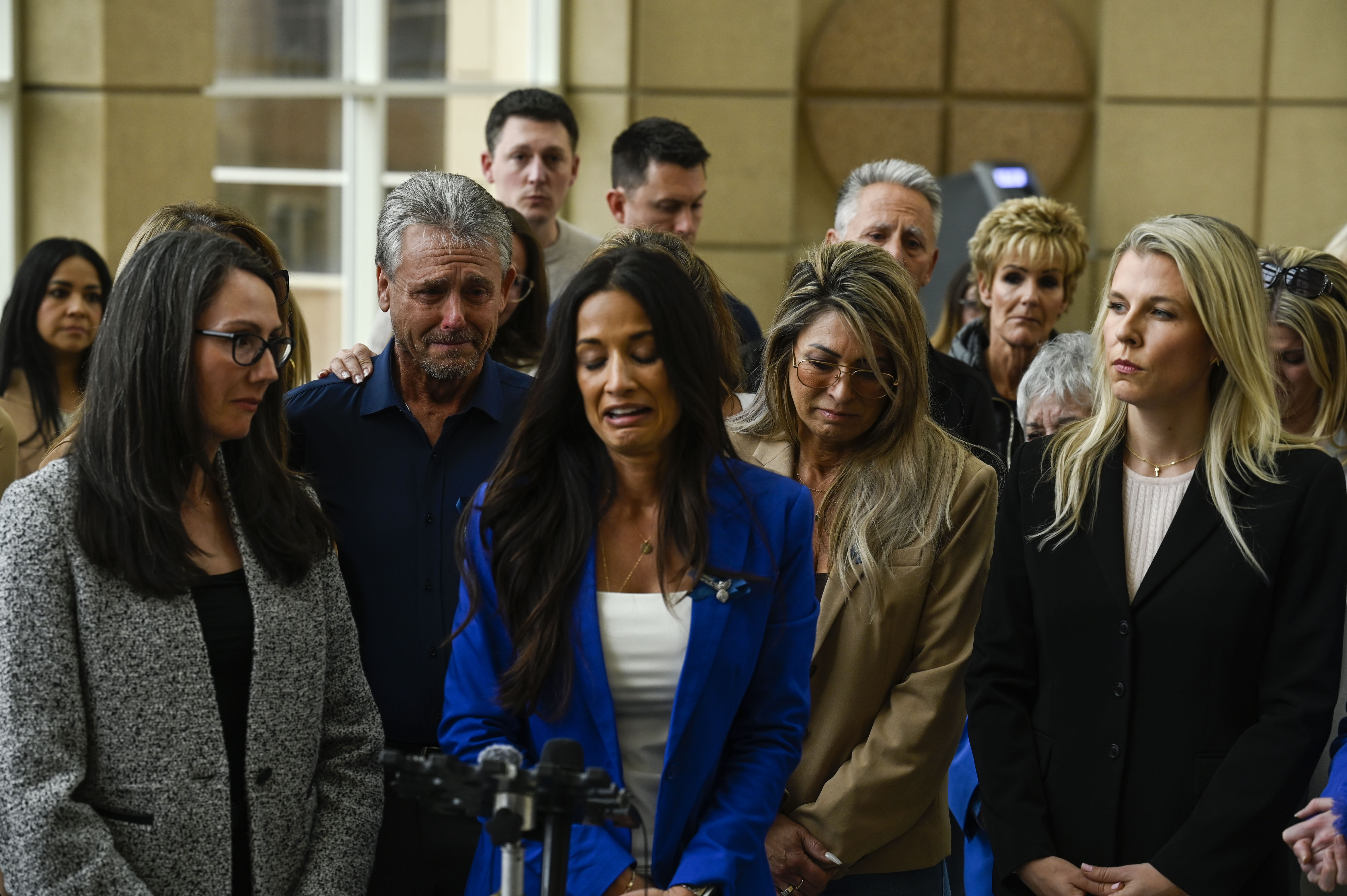 Kelly Bartell, mother of Alexa Bartell, stands with friends and family as she addresses the media in the lobby of the Jefferson County Courthouse after a jury found Joseph Koenig guilty of first-degree murder on Friday, April 25, 2025. Koenig faces life in prison without the possibility of parole for throwing rocks out of the window of his car, killing Alexa two years ago. (Stephen Swofford, Denver Gazette) (StephenSwoffordPhotographerstephen.swofford@gazette.comhttps://secure.gravatar.com/avatar/1ddcaf11c5d70eaa58546ddc4e038687?d=mm&r=g)