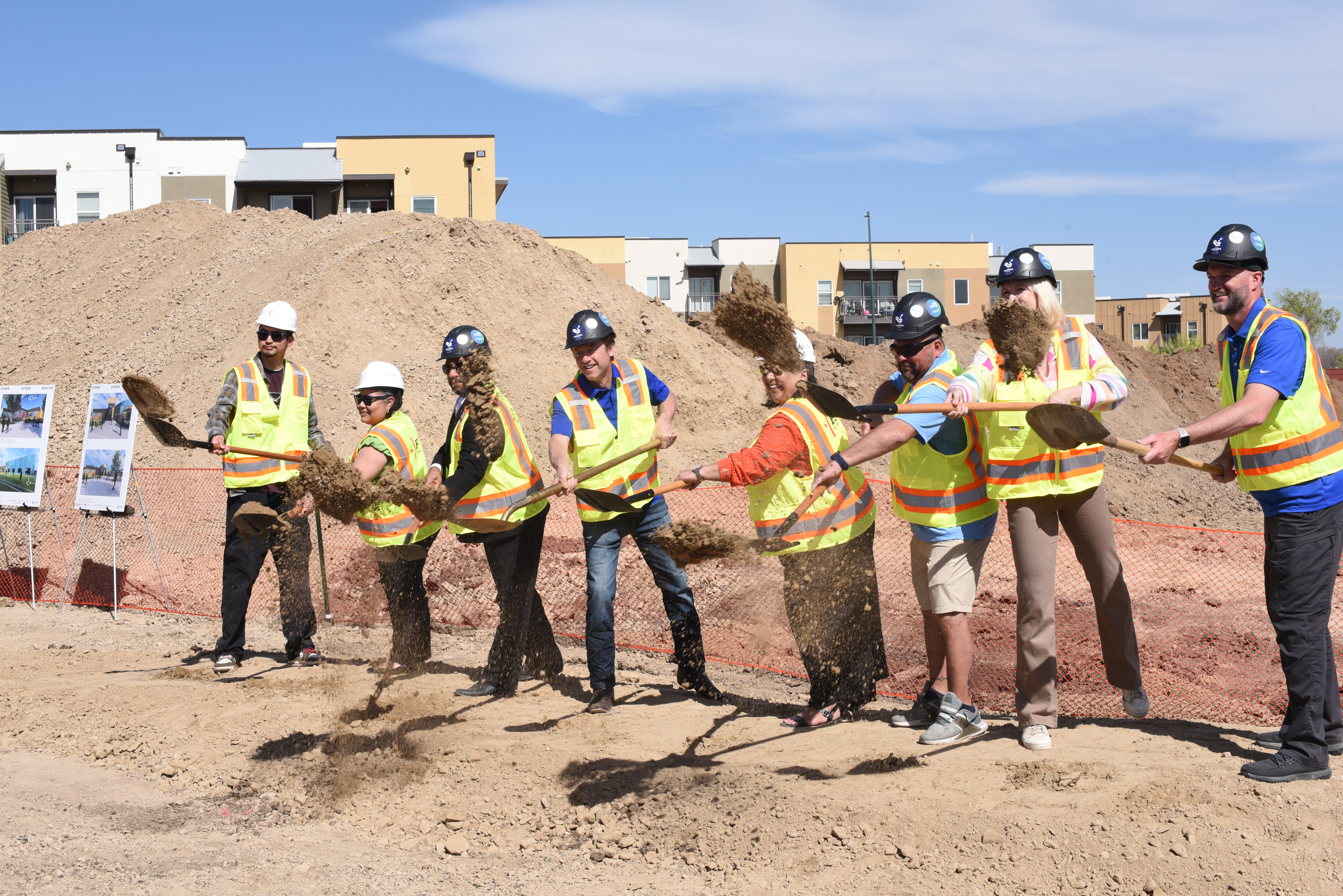 Denver Mayor Mike Johnston, Denver Parks and Recreation Executive Director Jolon Clark, District 3 Councilwoman Jamie Torres and other Westwood community members involved in the process of bringing the recreation center to life participate in a ceremonial dirt toss at the center's breaking ground event. (Michael Braithwaite / The Denver Gazette) (Michael Braithwaite / The Denver Gazette)