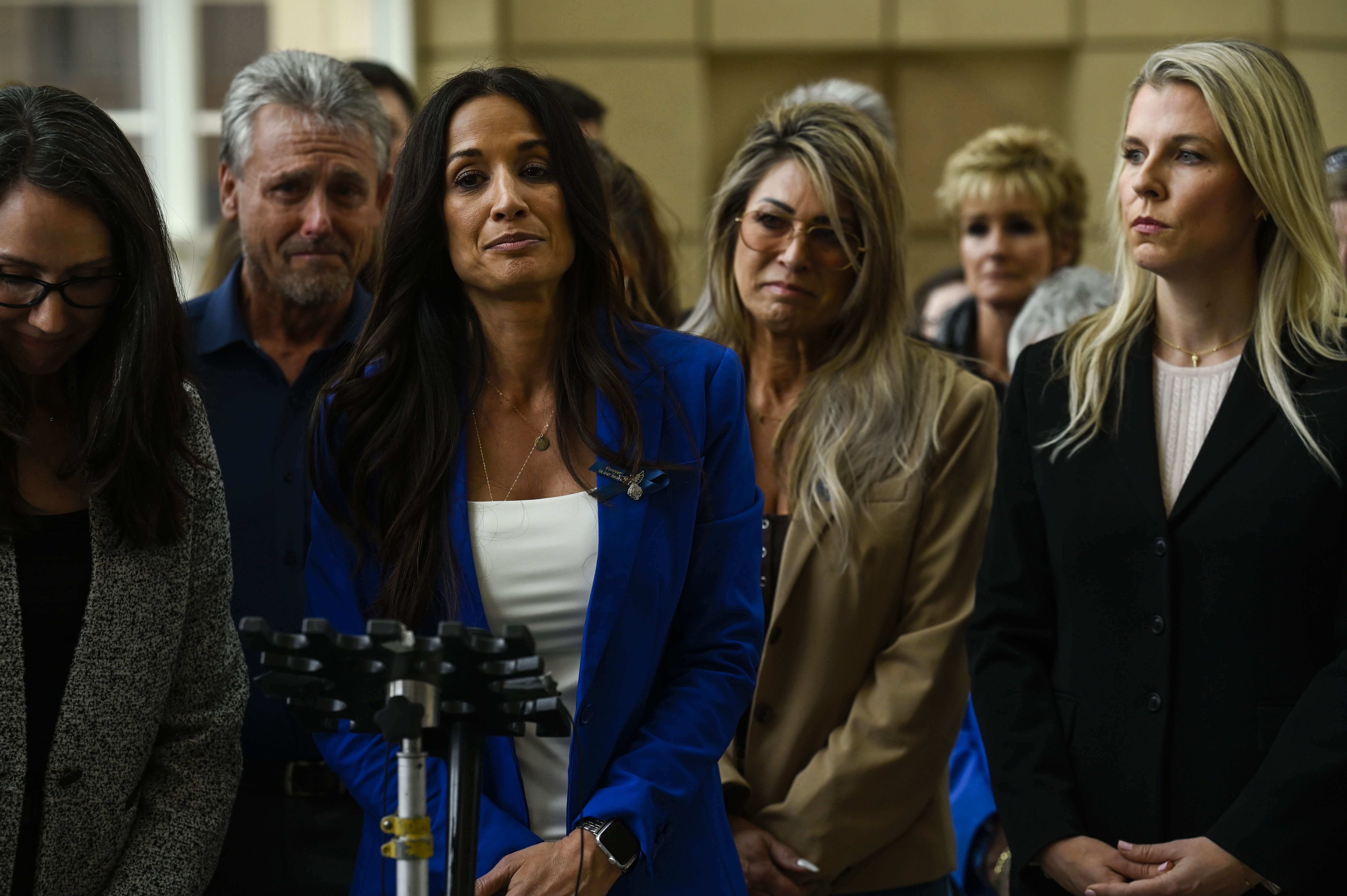 Kelly Bartell, mother of Alexa Bartell, stands with friends and family as she addresses the media in the lobby of the Jefferson County Courthouse after a jury found Joseph Koenig guilty of first-degree murder on Friday, April 25, 2025. Koenig faces life in prison without the possibility of parole for throwing rocks out of the window of his car, killing Alexa two years ago. (Stephen Swofford, Denver Gazette) (StephenSwoffordPhotographerstephen.swofford@gazette.comhttps://secure.gravatar.com/avatar/1ddcaf11c5d70eaa58546ddc4e038687?d=mm&r=g)