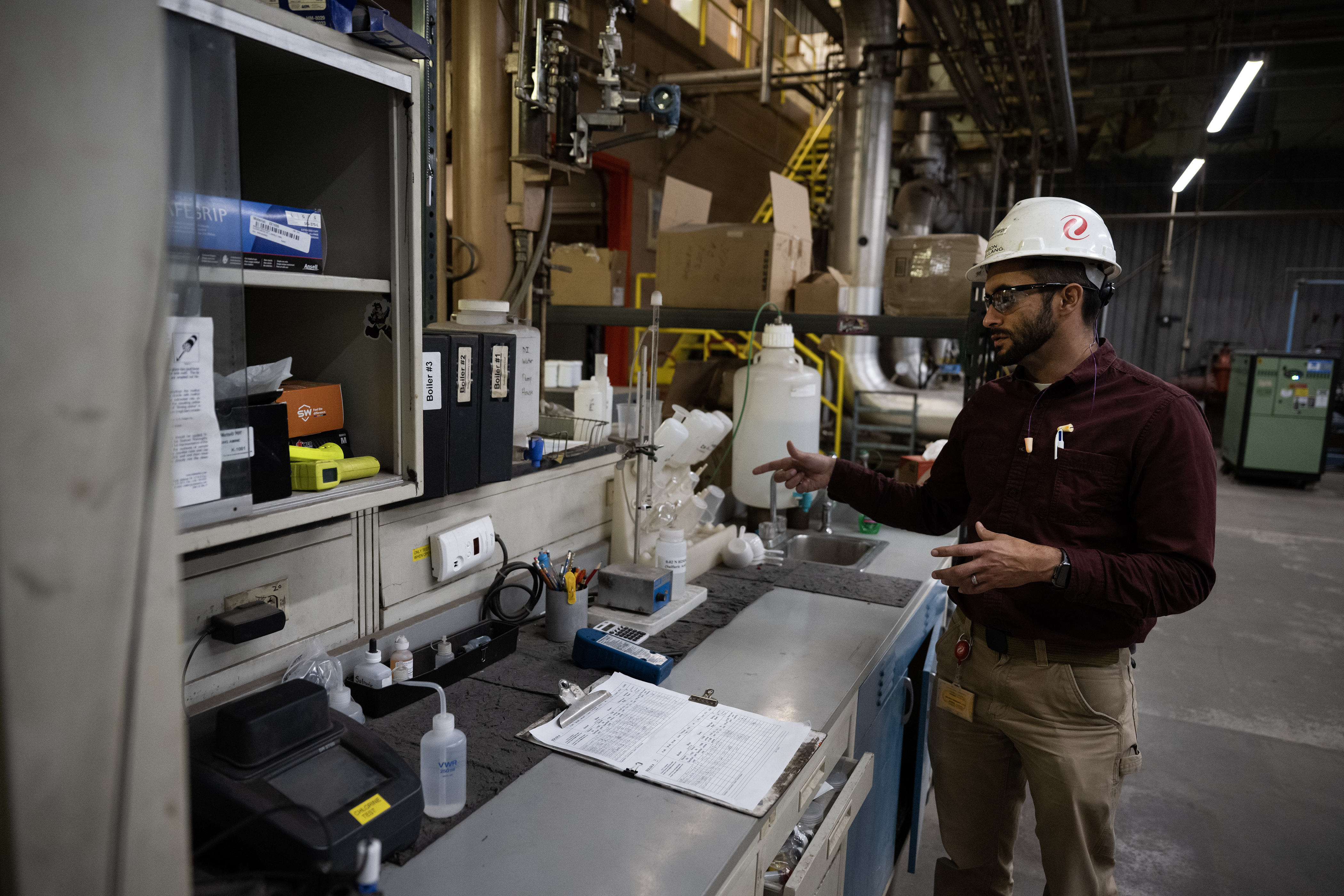 Xcel Energy director of thermal energy Jason Arellano shows the boiler chemistry bench while giving a tour on Wednesday, Nov. 15, 2023, at the Xcel Energy Denver Steam Plant in Denver, Colo. (Timothy Hurst/Denver Gazette) (TimHursttim.hurst@gazette.comhttps://secure.gravatar.com/avatar/aca82bd62b4ee425c598527cd6faa1b1?d=mm&r=g)