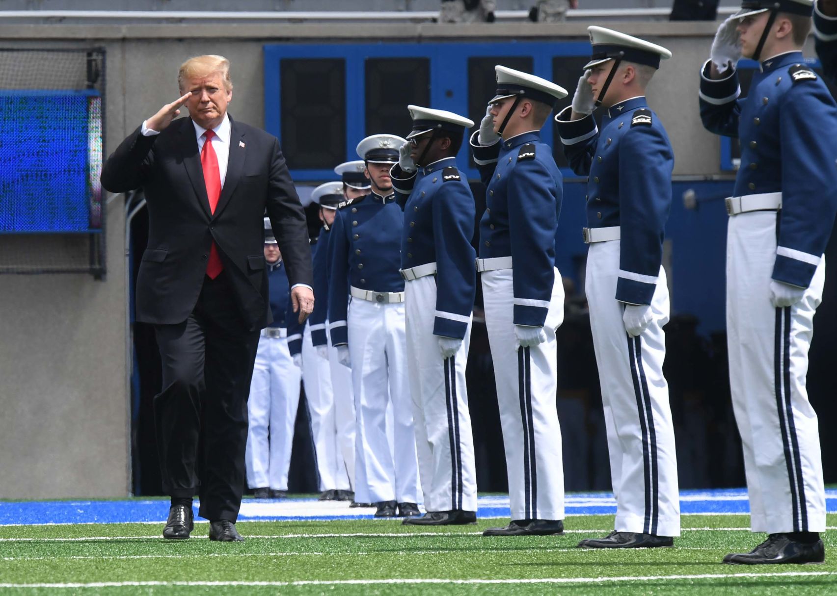 President Donald Trump arrived at Peterson Air Force Base and was greeted by a cheering crowd and local dignitaries at the Air Force Academy Commencement in 2019. (THE GAZETTE FIle)