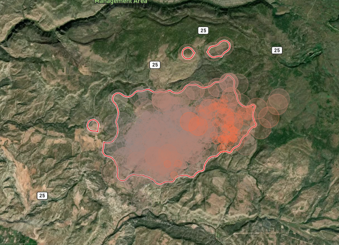A satellite image of the Bucktail Fire in Colorado's Montrose County in August 2024. (Courtesy photo, OroraTech)