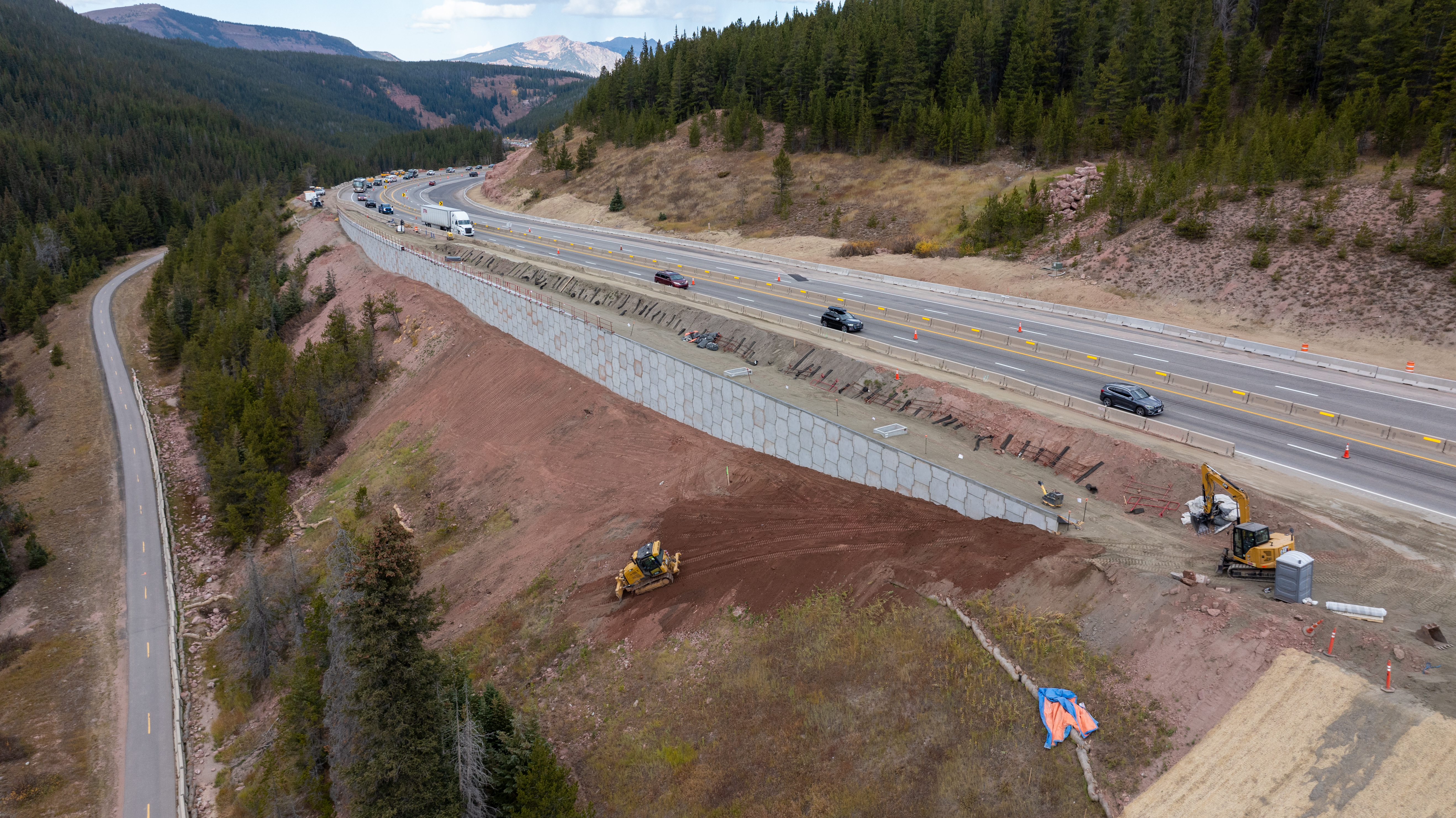 Auxiliary lane construction on the western side of Vail Pass near the summit. (Courtesy of the Colorado Department of Transportation)