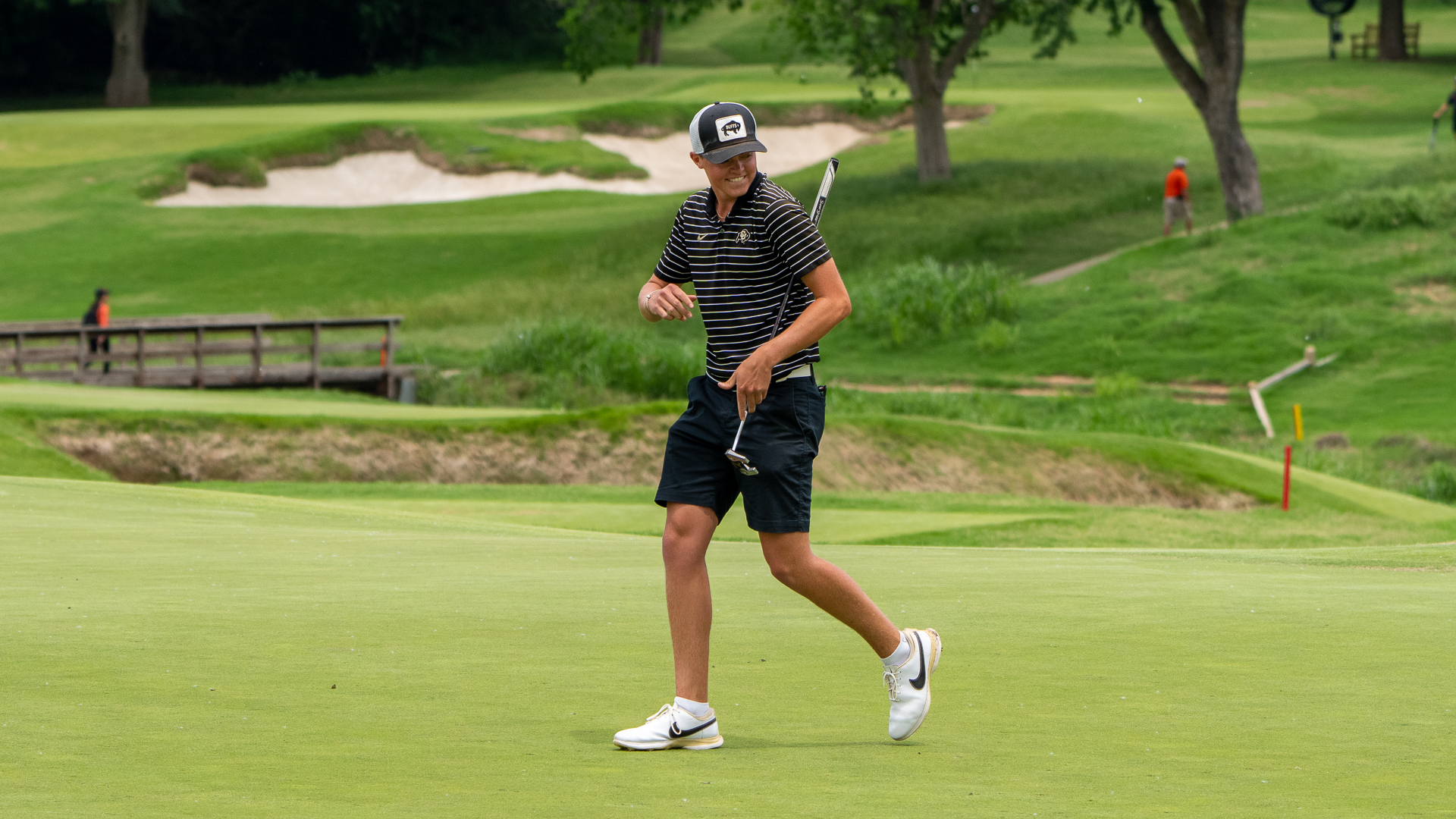 CU Buffs golfer Hunter Swanson celebrates after sinking a putt during a tournament in San Diego in March. Courtesy photo/CU Buffs (CU Buffs athletics)