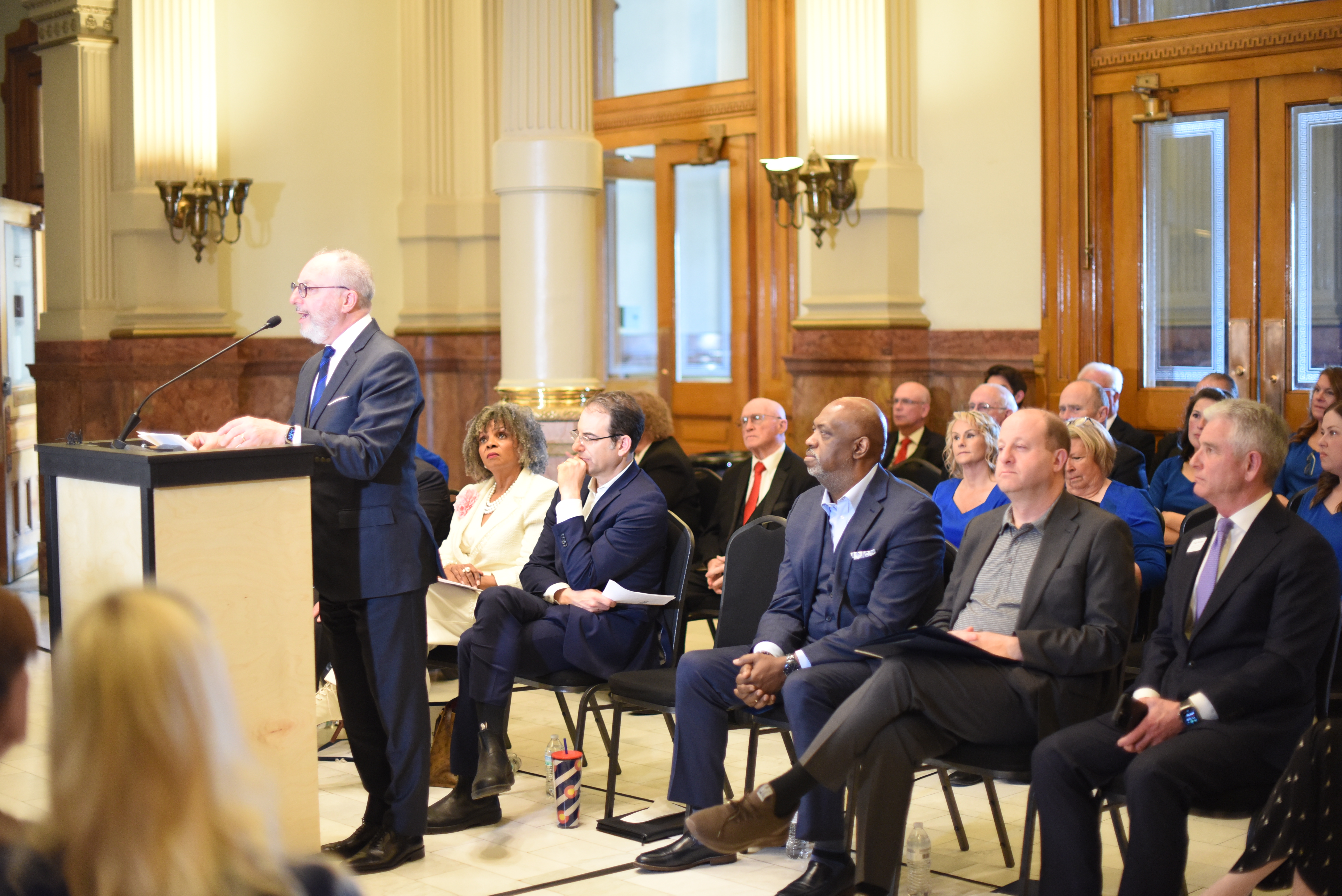 Gov. Jared Polis listens as Denver Seminary President Dr. Mark Husbands speaks at Colorado Religious Freedom Day (Michael Braithwaite / The Denver Gazette) (MichaelBraithwaiteBreaking News Reportermichael.braithwaite@gazette.comhttps://secure.gravatar.com/avatar/fb3f78e3ce4a645001819087b4b73d25?d=mm&r=g)