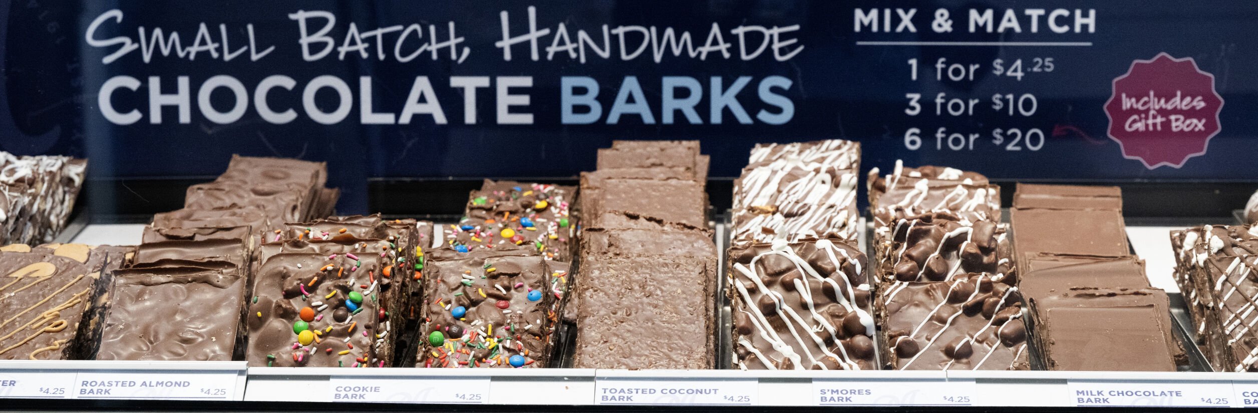 A variety of the homemade Chocolate Barks are on display at the MilkShake Factory Tuesday, April 22, 2025, at 9291 Highland Ridge Heights, Suite 130, in the Briargate area of Colorado Springs. The grand opening celebration is Saturday, April 26, 2025. (Christian Murdock, The Gazette)
