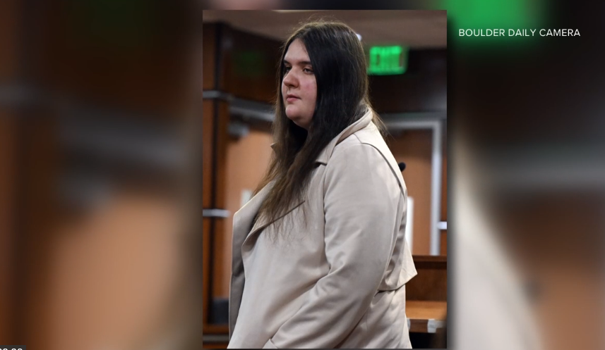 Yeva Smilianska outside the courtroom in the Boulder County Courthouse during her trial on vehicular homicide charges in the 2023 death of cyclist Magnus White. (Boulder Daily Camera via POOL)