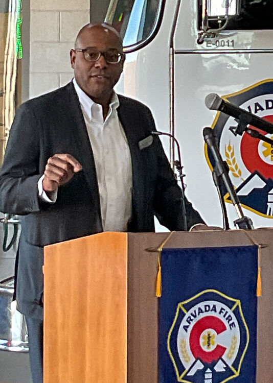FILE PHOTO: Robert Kenney, President of Xcel Energy Colorado, addresses reporters at the Arvada Fire Department Station 9 during a press event announcing Xcel's backing of a 21-camera Pano Rapid Detect AI-powered wildfire detection system in Colorado Nov. 7, 2023. Xcel Energy is seeking approval from the Public Utilities Commission for a $2 billion Wildfire Mitigation Program. (ScottWeiserEnterprise Reporterscott.weiser@gazette.comhttps://secure.gravatar.com/avatar/bedf4ba0a073402c3991ce97ce2869c4?d=mm&r=g)