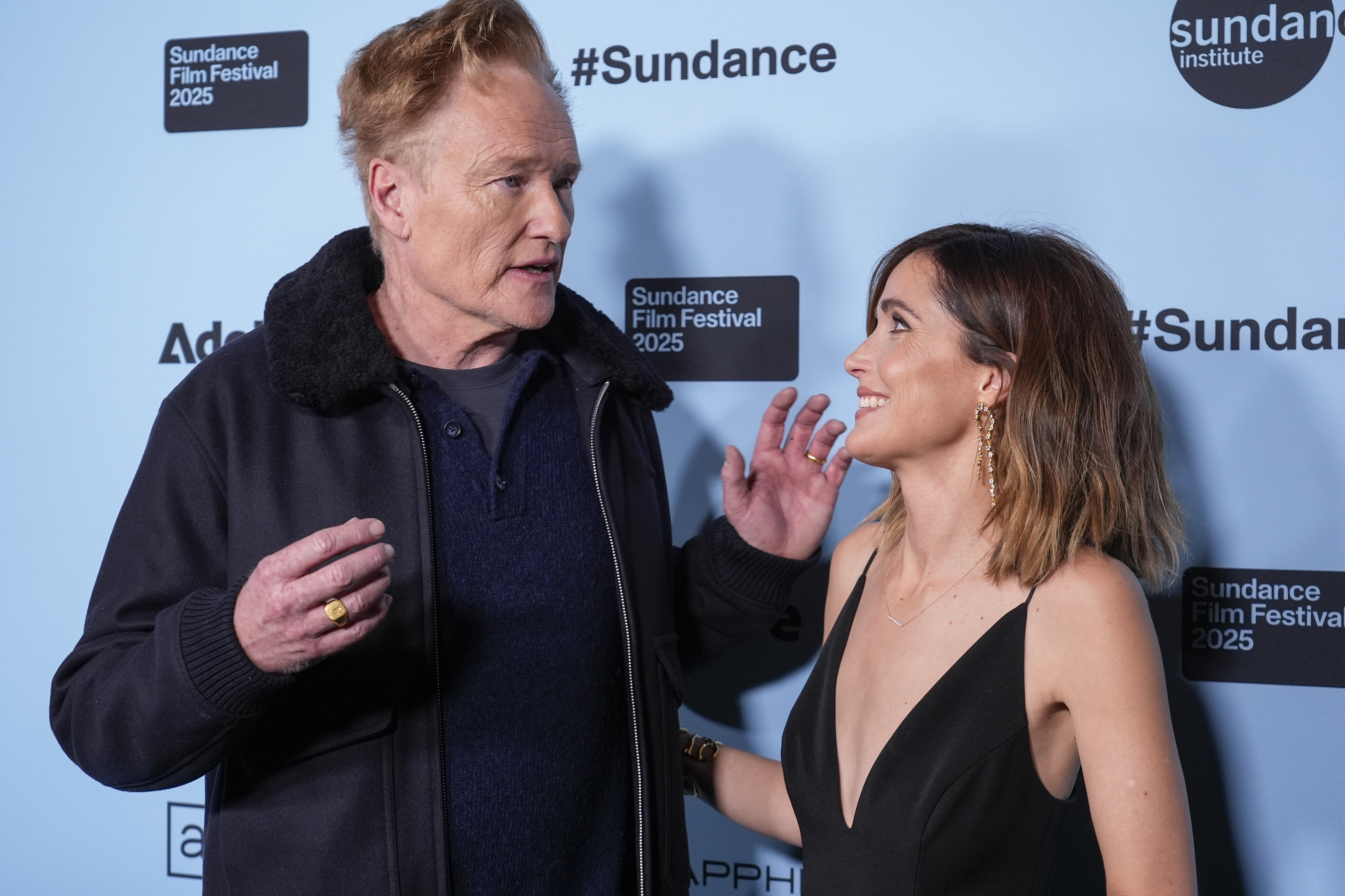 FILE PHOTO: Conan O'Brien, left, and Rose Byrne attend the premiere of