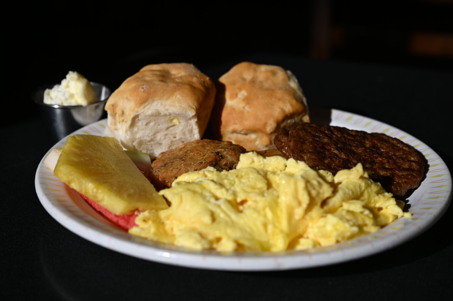 The Broadway Breakfast, with scrambled eggs, biscuits and sausage, at Breakfast on Broadway in Englewood. (StephenSwoffordPhotographerstephen.swofford@gazette.comhttps://secure.gravatar.com/avatar/1ddcaf11c5d70eaa58546ddc4e038687?d=mm&r=g)