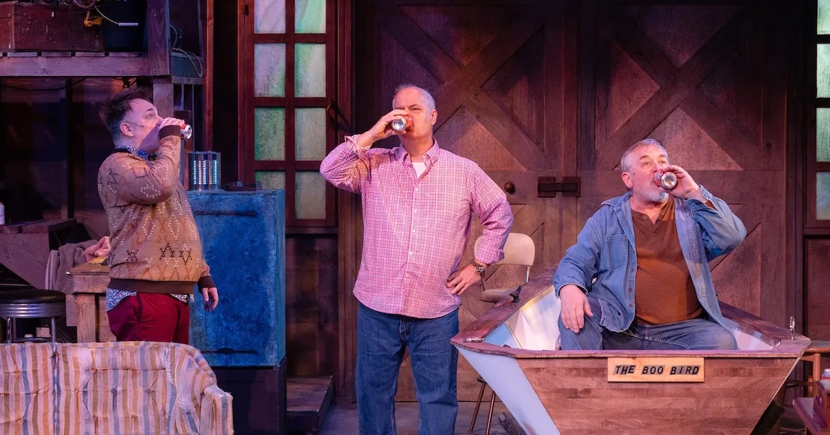 From left, Steven J. Burge, Len Matheo and Tim Fishbaugh are beer-bonding brothers in Miners Alley Playhouse's just-closed world-premiere production of Luke Sorge's play 'National Bohemians.' (Sarah Roshan)
