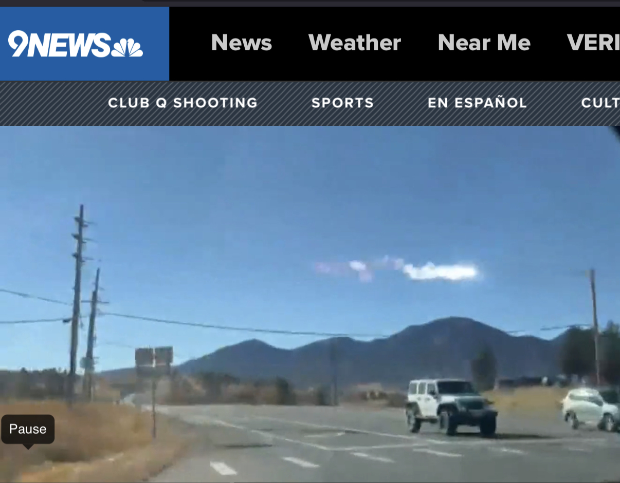 FILE PHOTO: Powerlines whipping in the wind over Highway 93 south of Boulder arc as they come into contact Dec. 30, 2021 during the Marshall fire. Xcel Energy is seeking approval from the Public Utilities Commission for a $2 billion Wildfire Mitigation Program. (Courtesy of 9News)