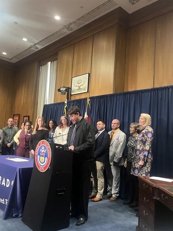 First Gentleman Marlon Reis speaks during a press conference to mark the signing of SB 014, which removes a provision in the Colorado Constitution stating that a marriage is only valid in the state if it is between a man and a woman, on April 7, 2025. (Marissa Ventrelli)